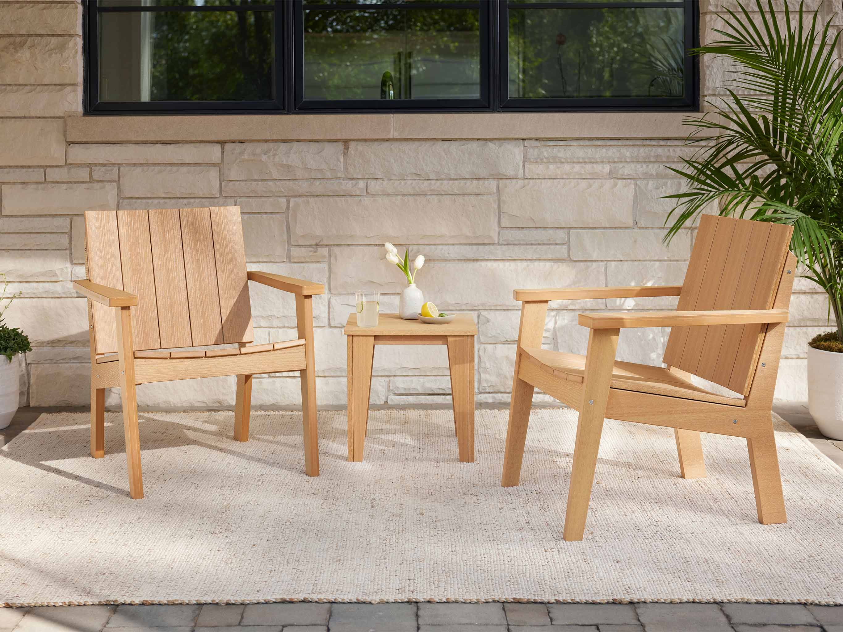 Ashland Chat Chairs with Modern Side Table in Natural Teak