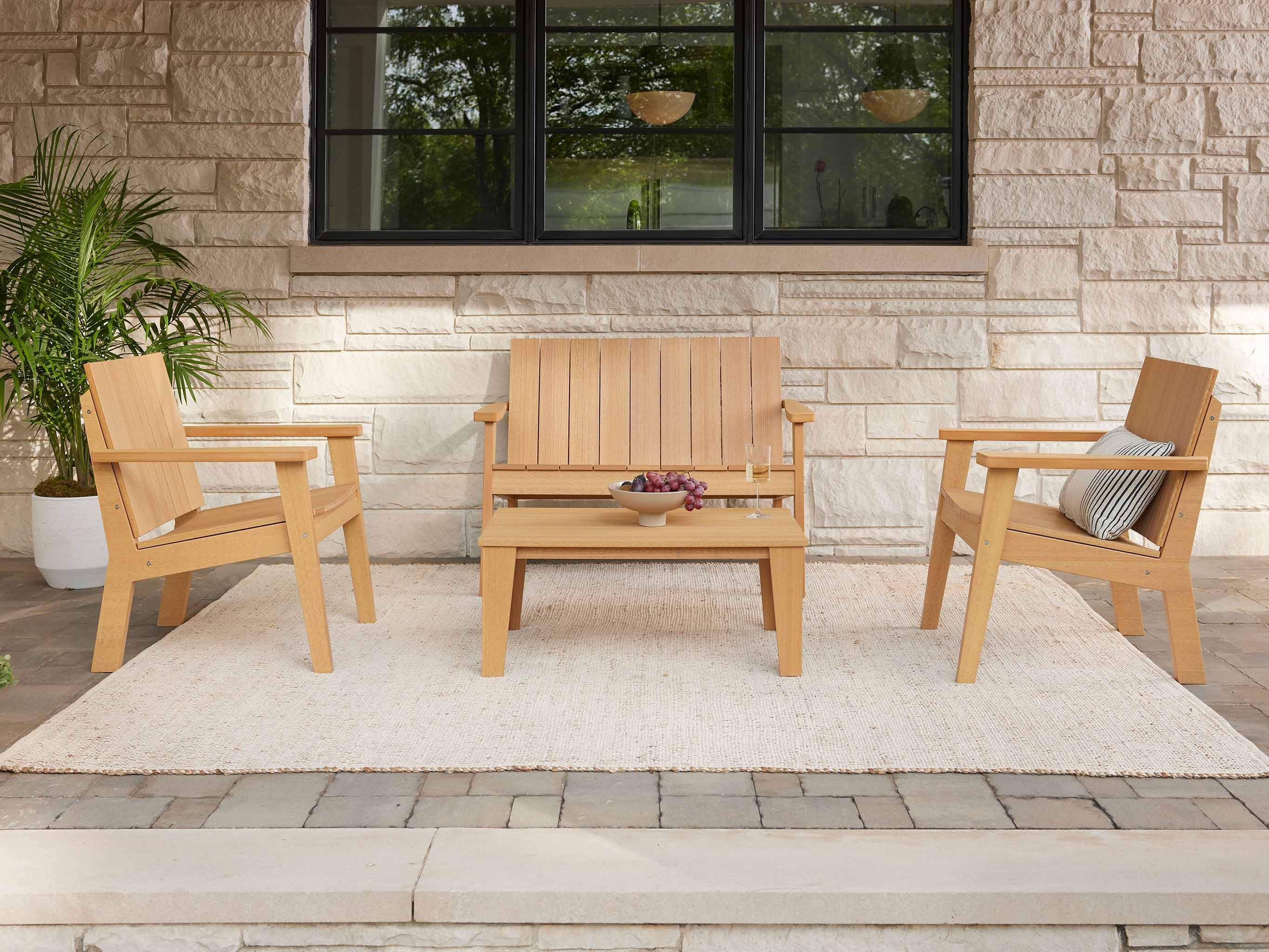Ashland Chair, Loveseat and Coffee table in natural teak