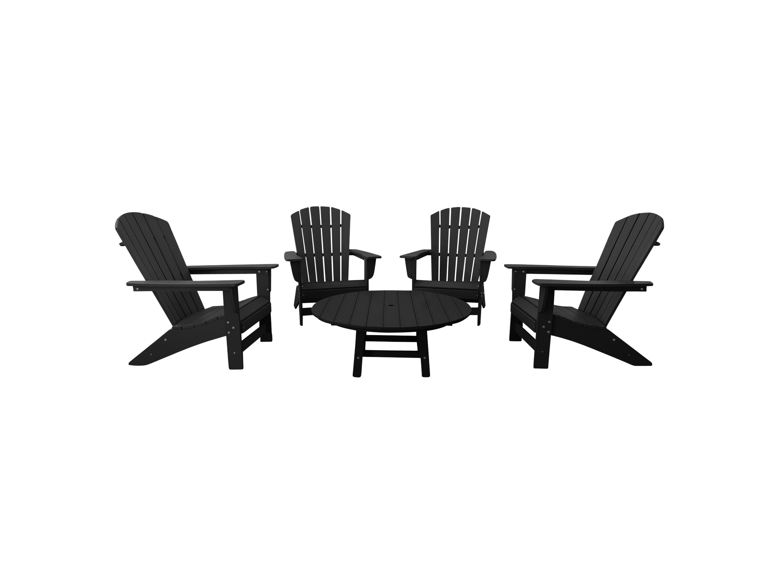 Black Four Chair Set Johnson Bay Adirondack Chairs and Madison Conversation Table Blank
