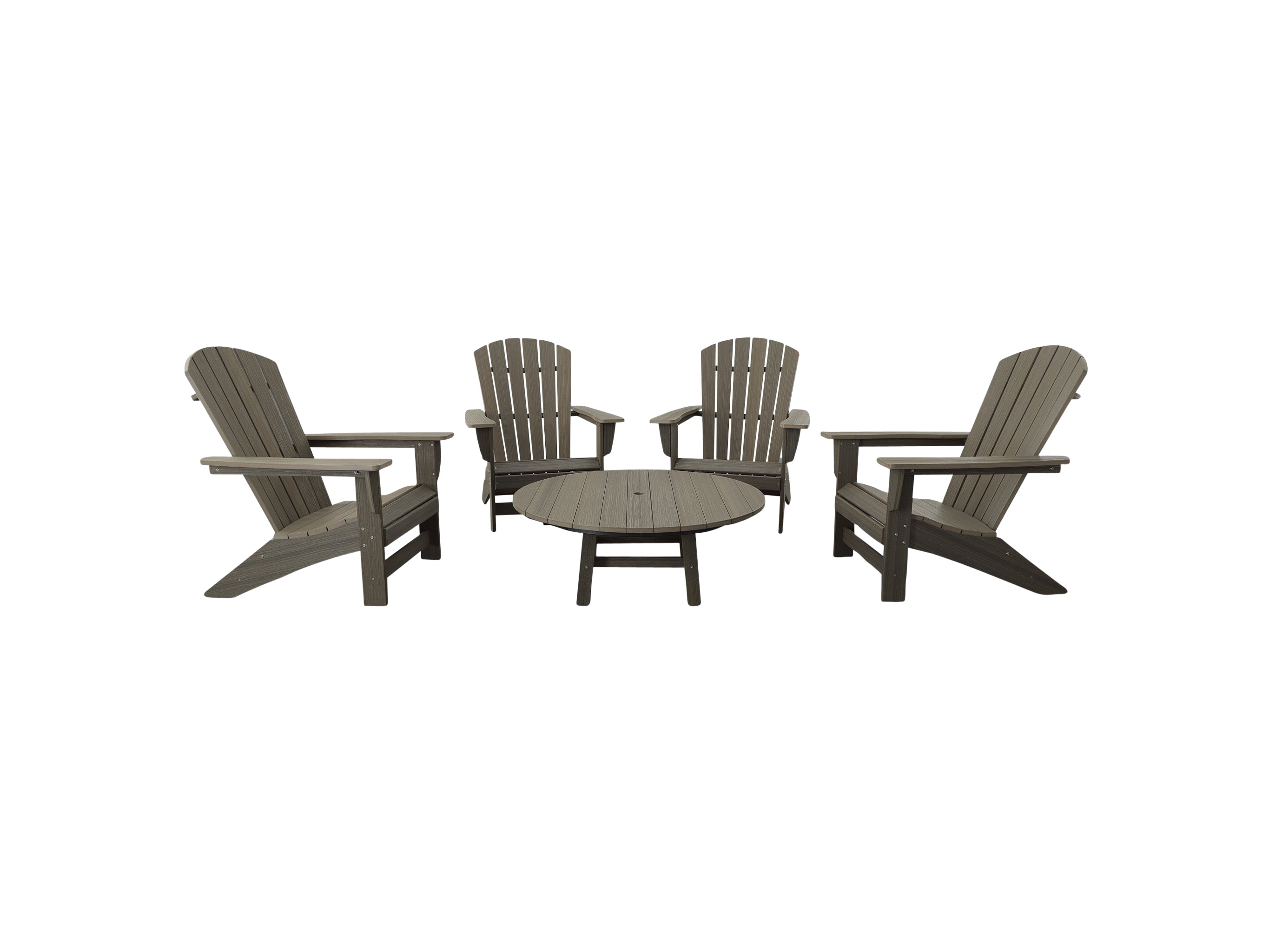 Coastal Gray Four Chair Set Johnson Bay Adirondack Chairs and Madison Conversation Table Blank