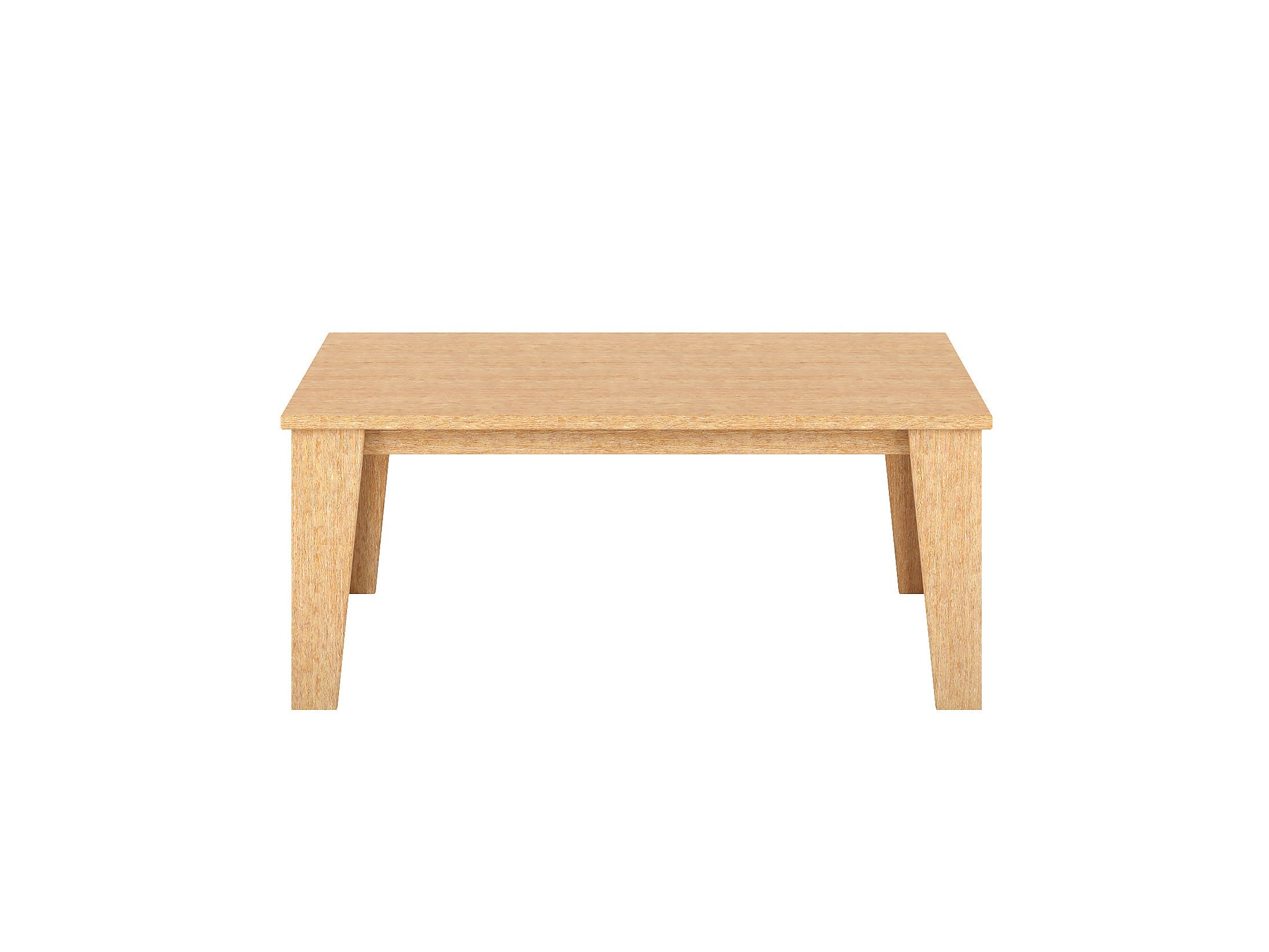 Natural Teak Modern Coffee Table Front View Blank Background