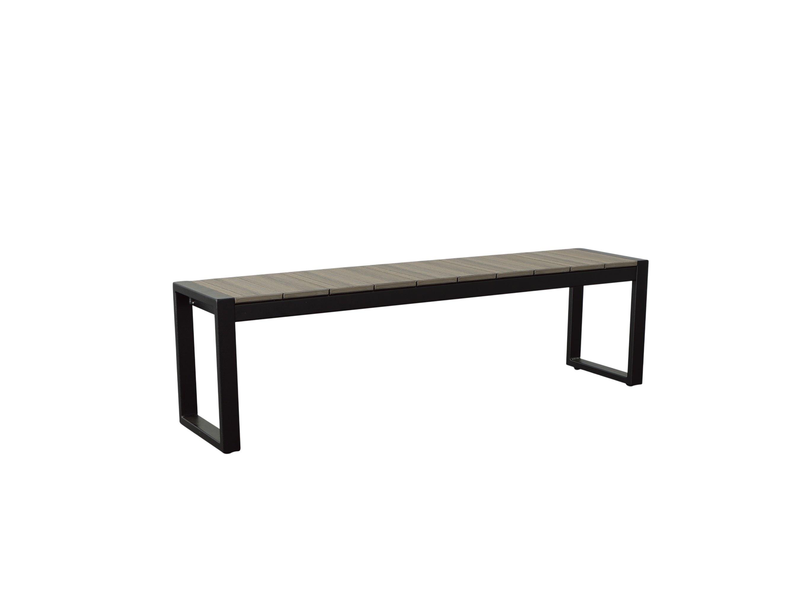 Woodgrain Park City Bench with black frame on blank background slight side