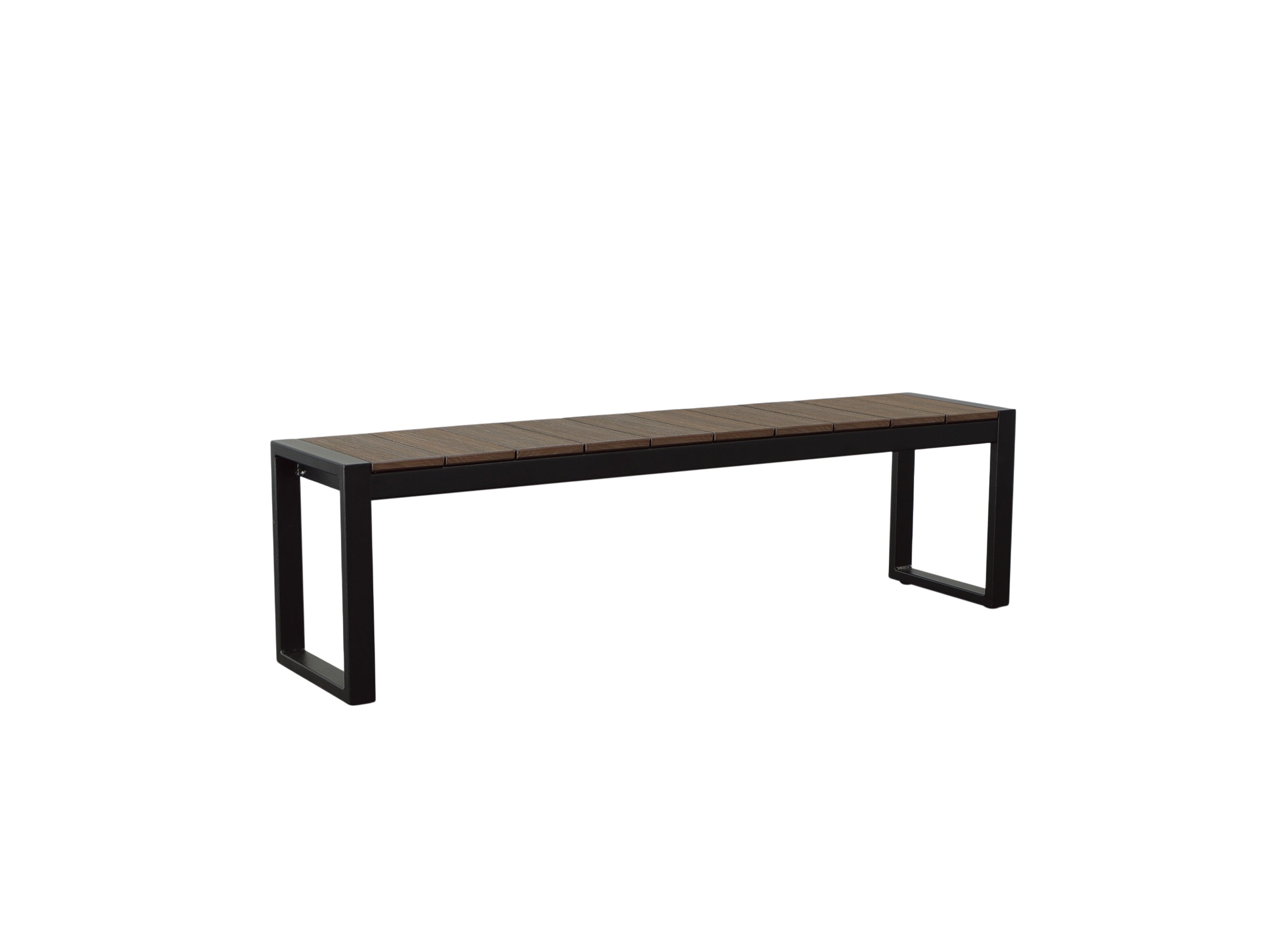 Antique Mahogany Park City Bench with black frame on blank background slight side