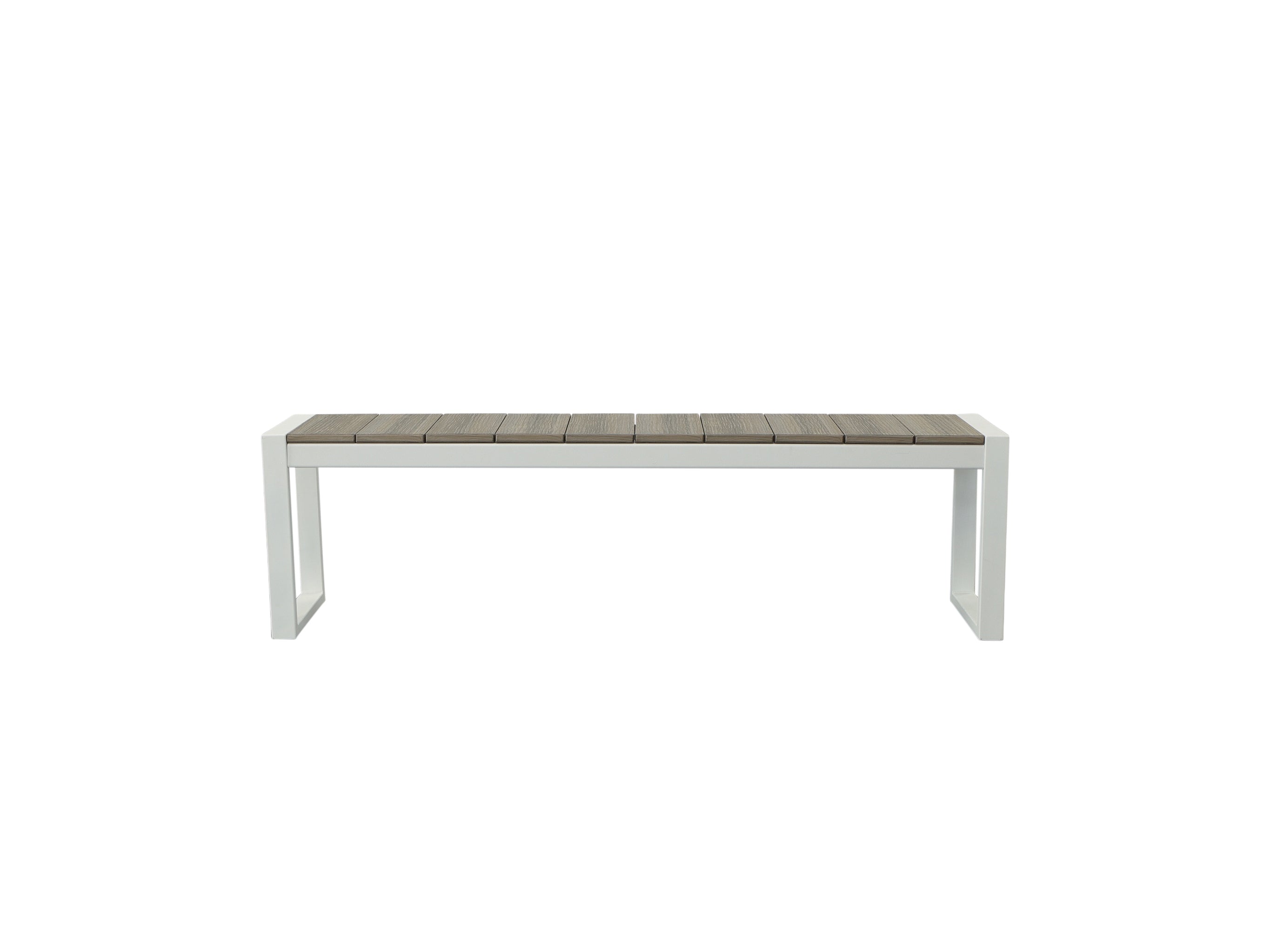 Half - Front of woodgrain Park City Bench with white frame on blank background