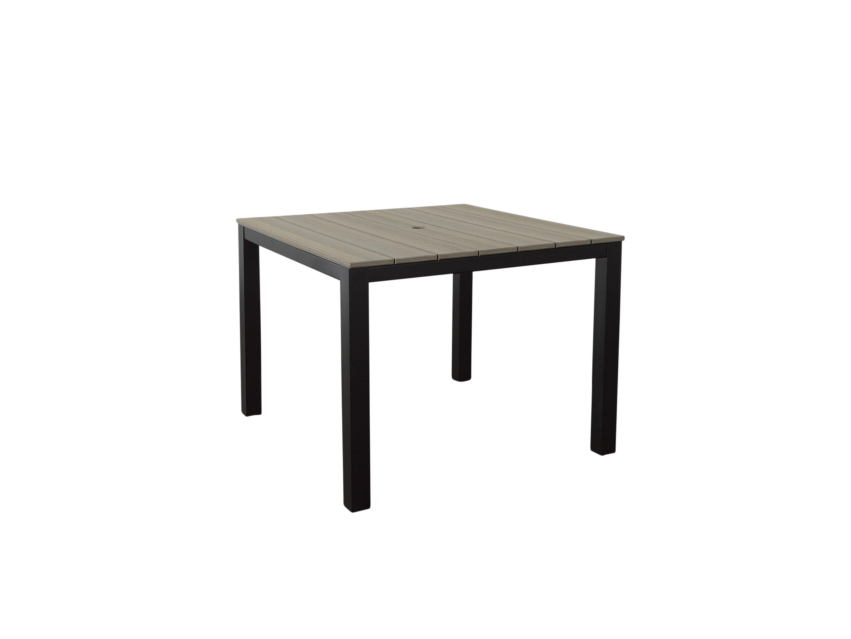 Coastal Gray Square Park City Black Frame Dining Table Blank Background Side