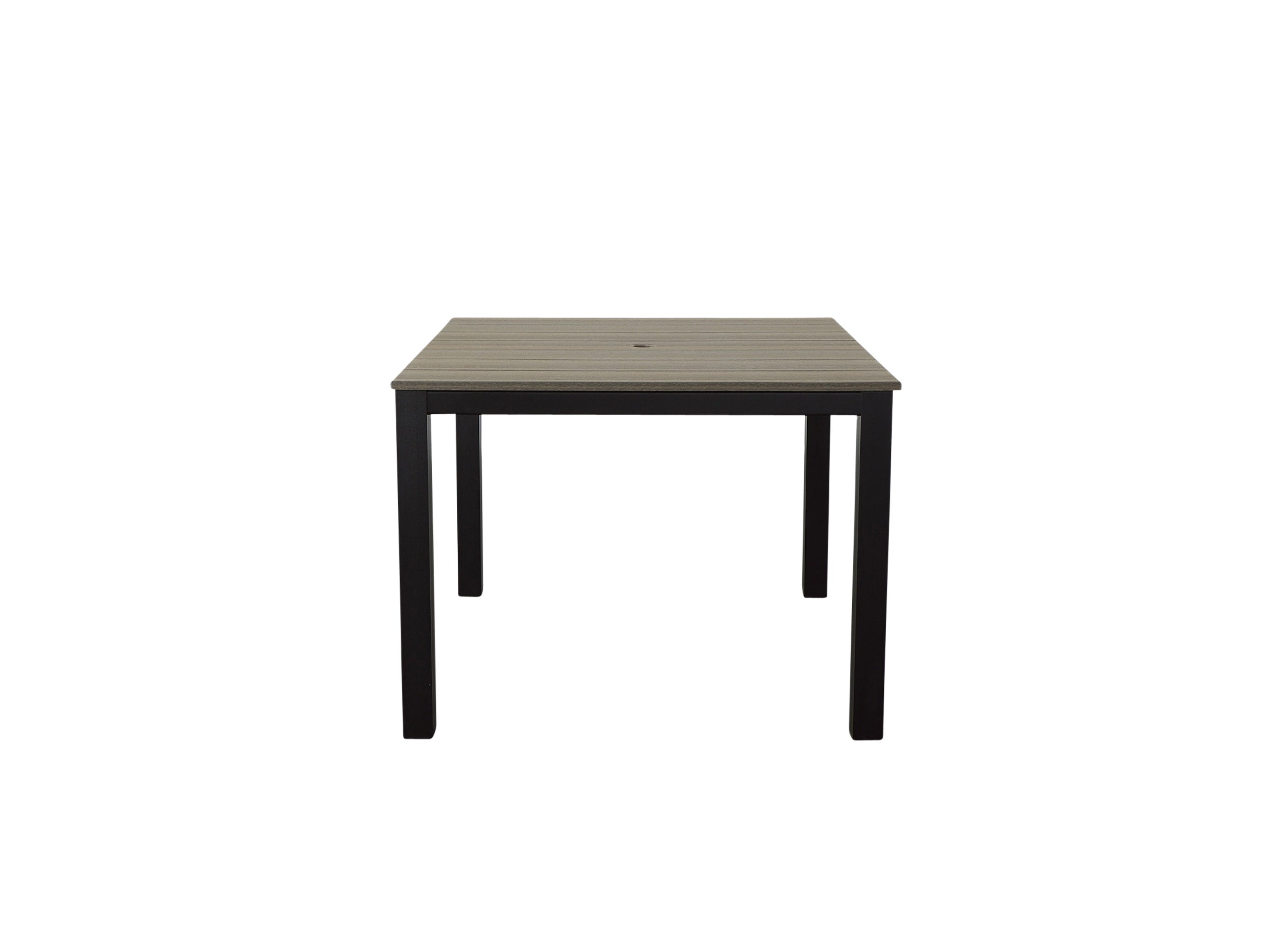 Coastal Gray Square Park City Black Frame Dining Table Blank Background Front