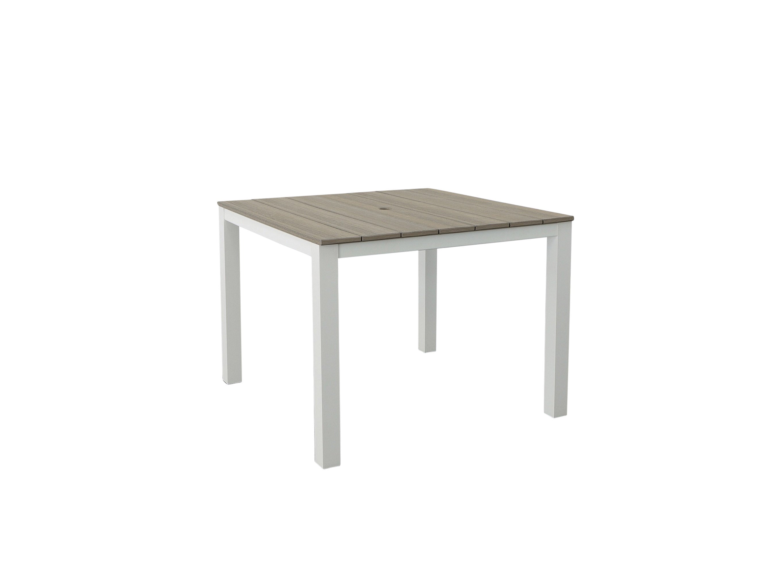 Coastal Gray Square Park City White Frame Dining Table Blank Background Side