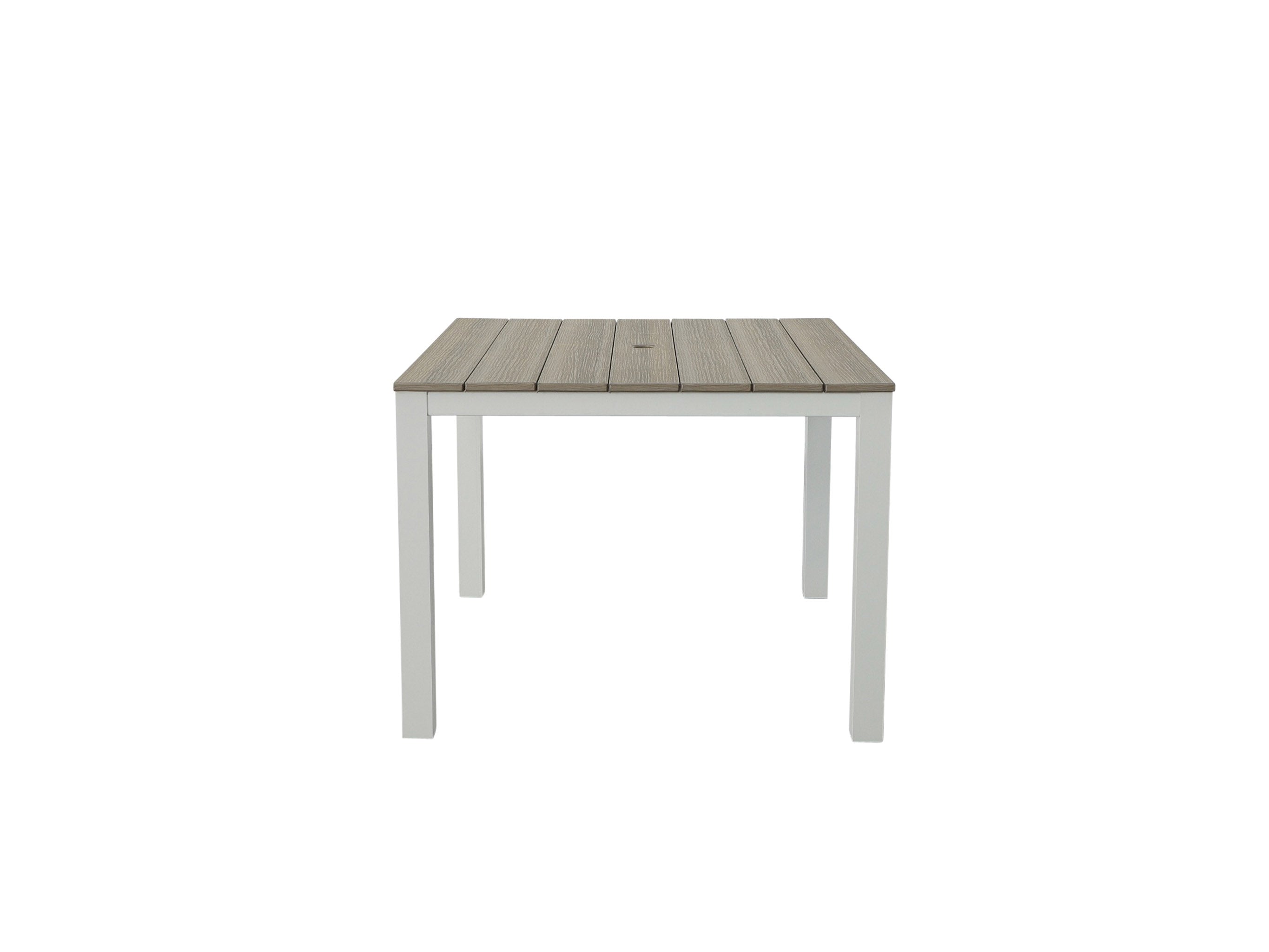 Coastal Gray Square Park City White Frame Dining Table Blank Background Front