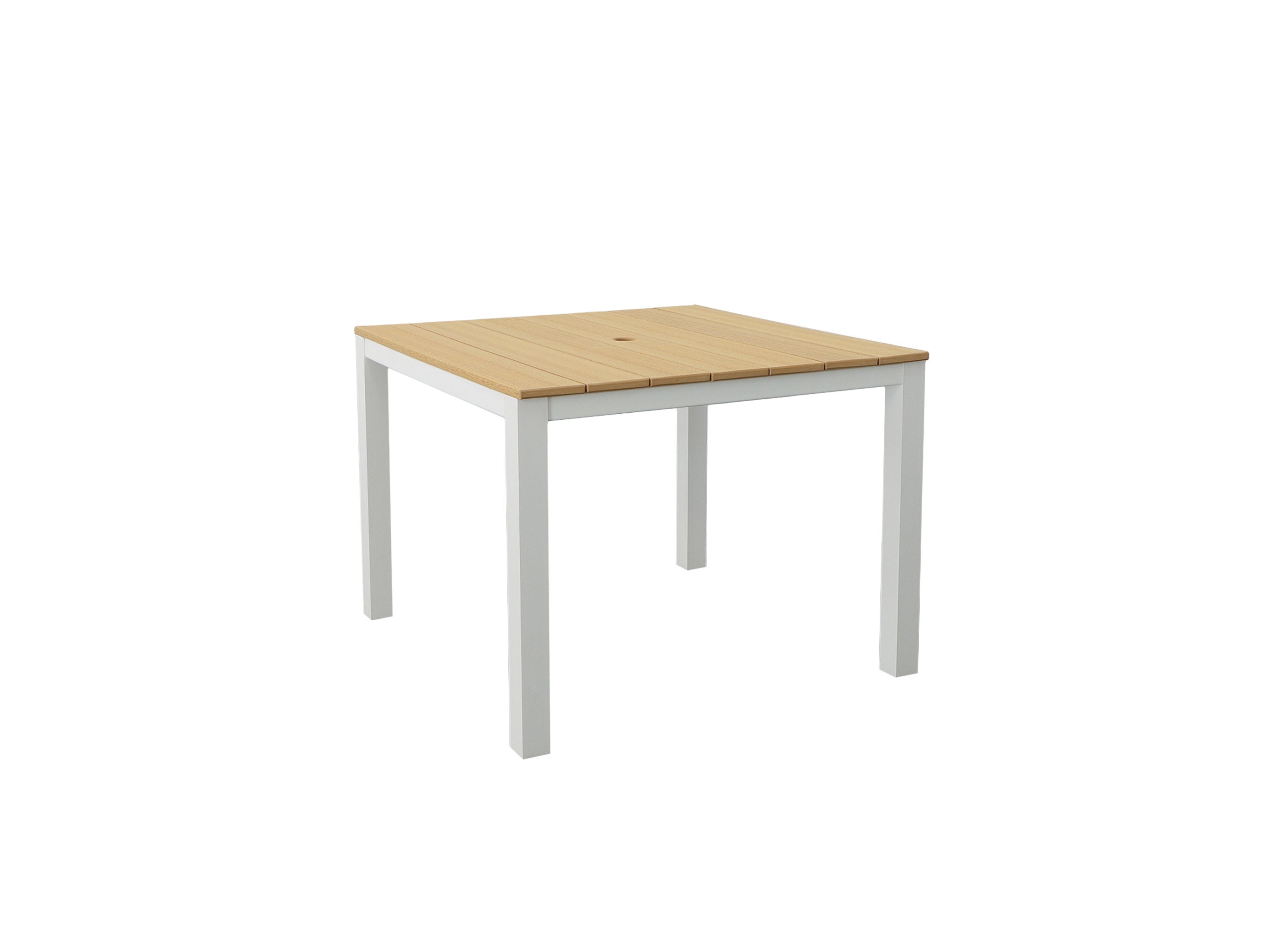 Natural Teak Square Park City White Frame Dining Table Blank Background Side