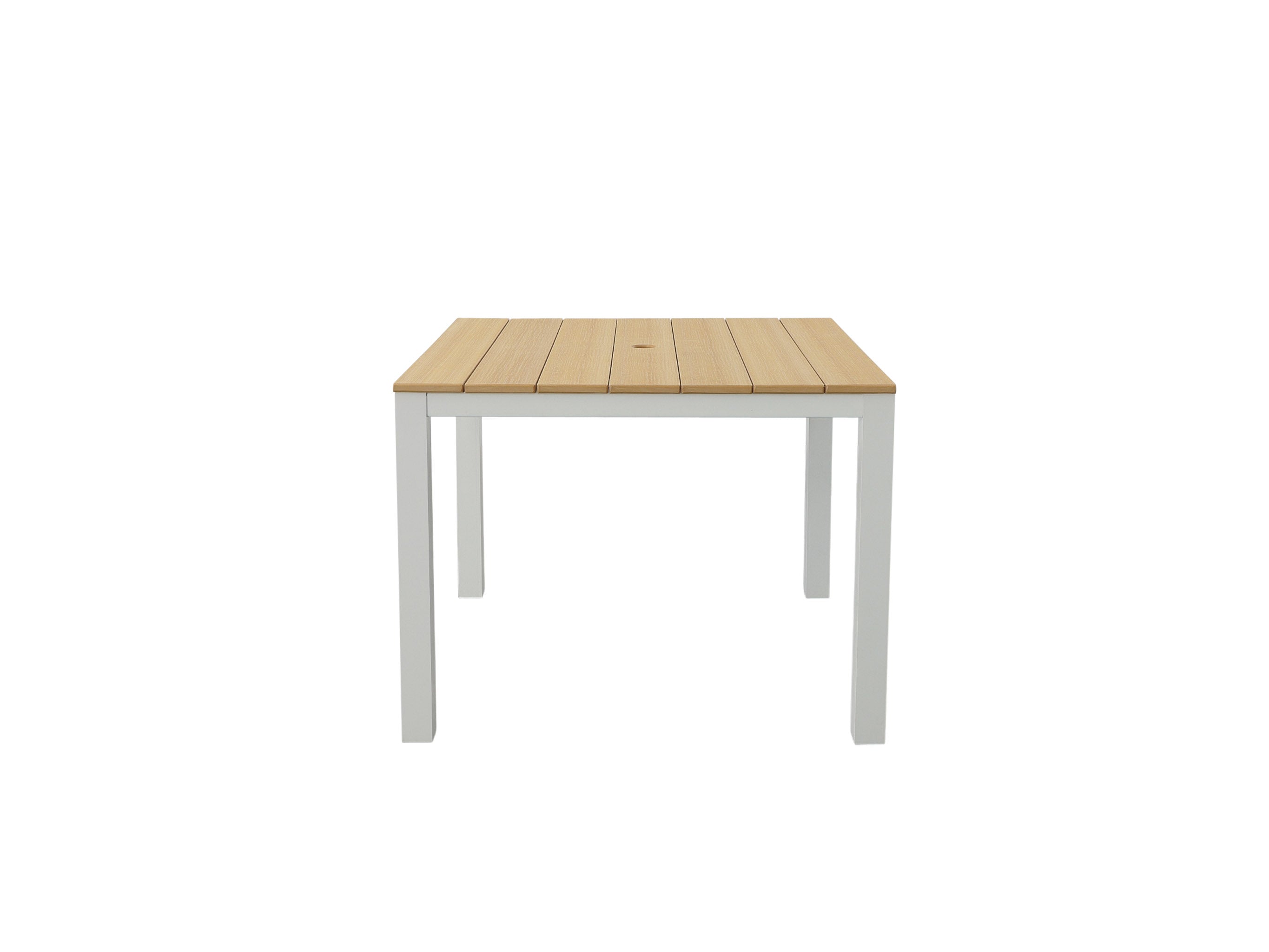 Natural Teak Square Park City White Frame Dining Table Blank Background Front