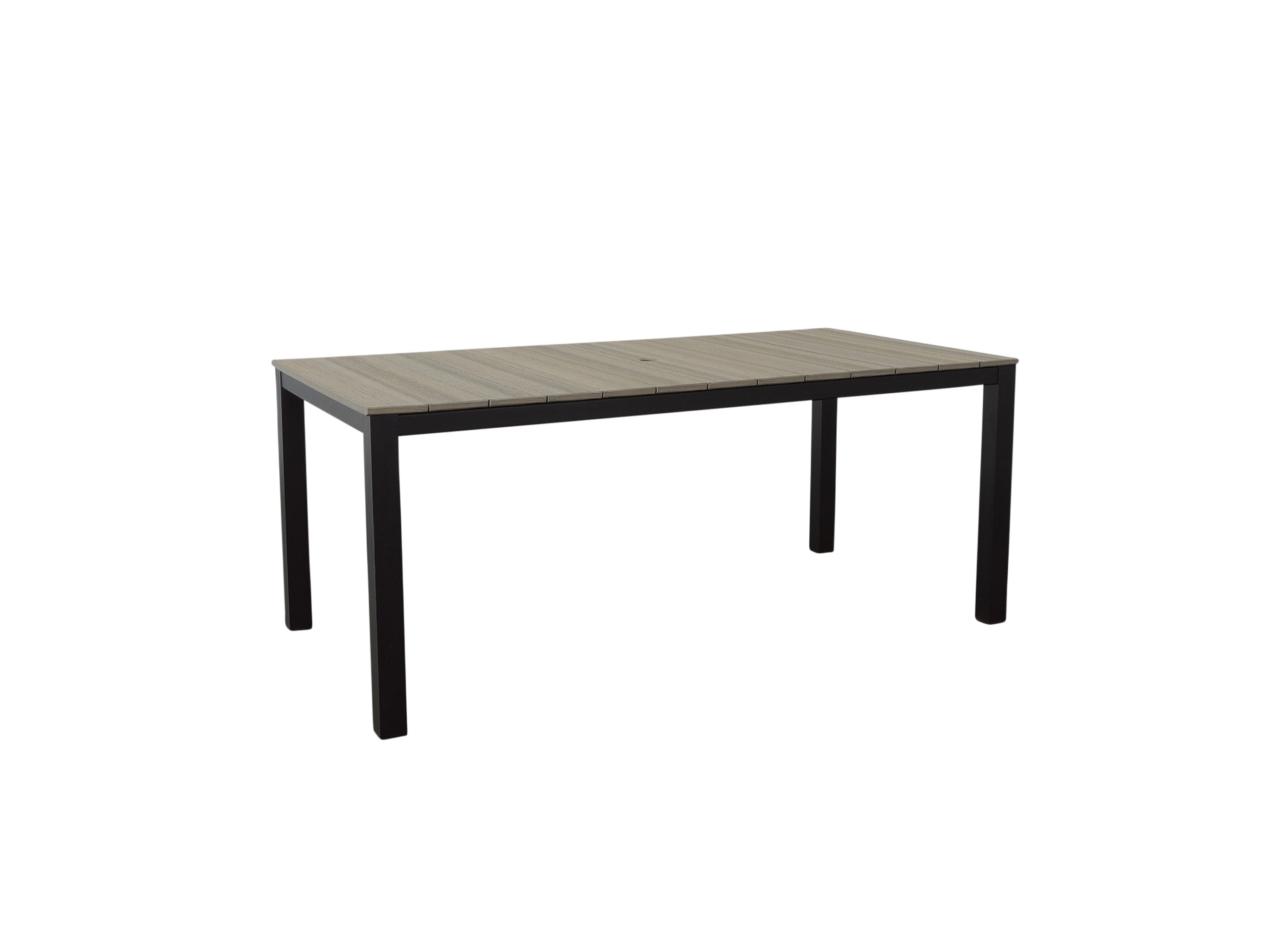 Coastal Gray Park City Dining Table with Black Frame Blank Background Side