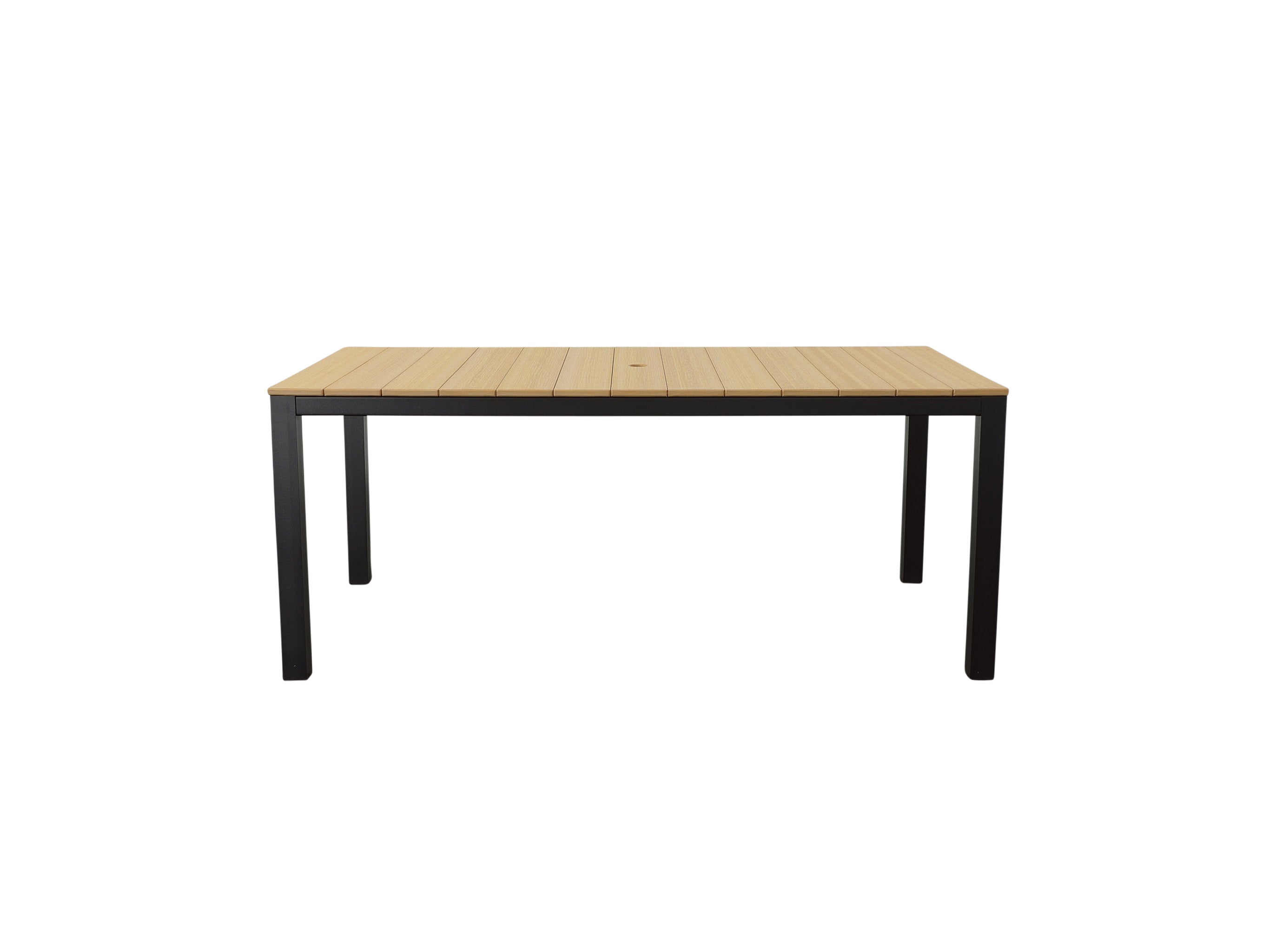 Natural Teak Park City Dining Table with Black Frame Blank Background Front