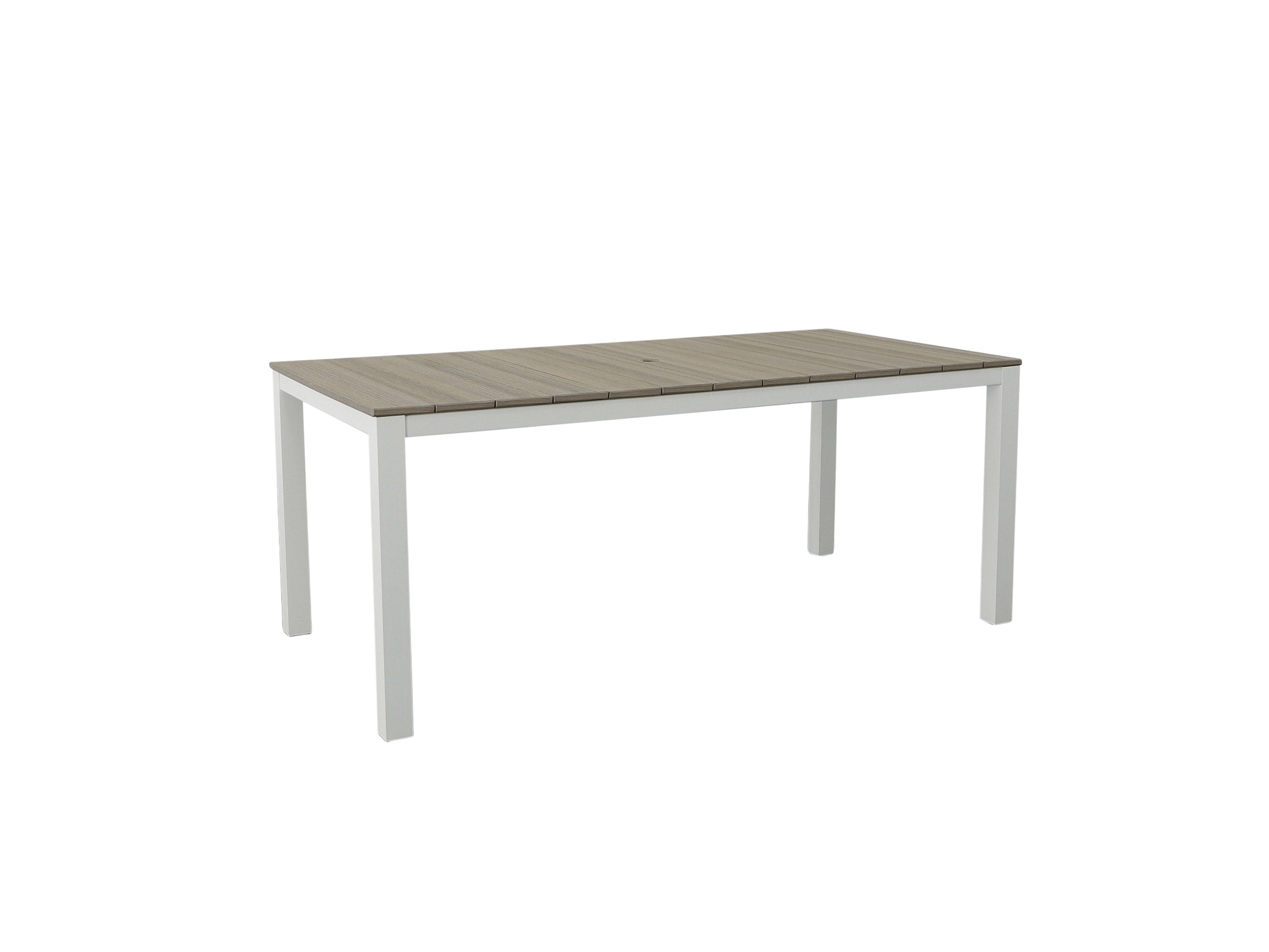 Coastal Gray Park City Dining Table with White Frame Blank Background Side