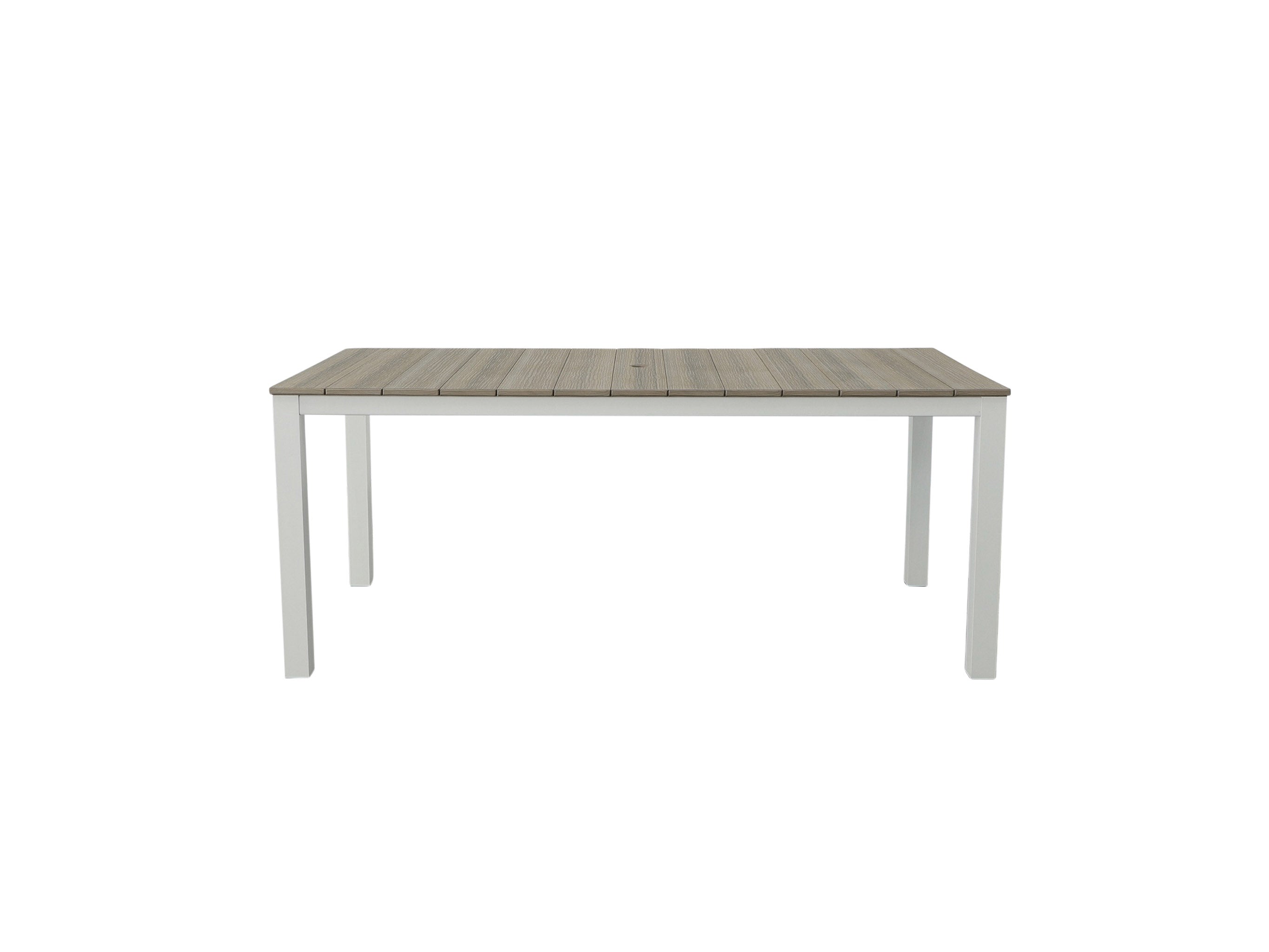 Coastal Gray Park City Dining Table with White Frame Blank Background Front