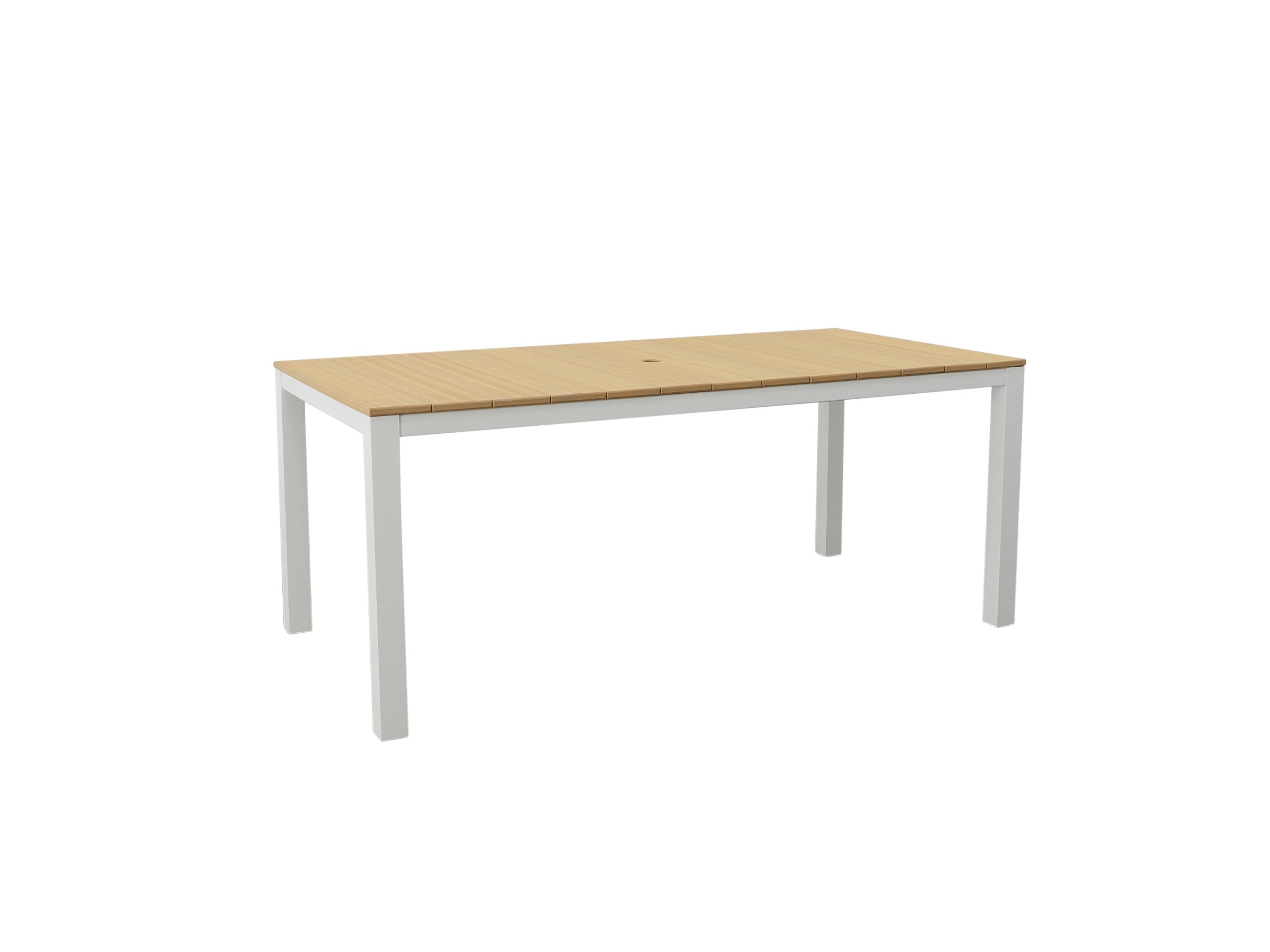 Natural Teak Park City Dining Table with White Frame Blank Background Side
