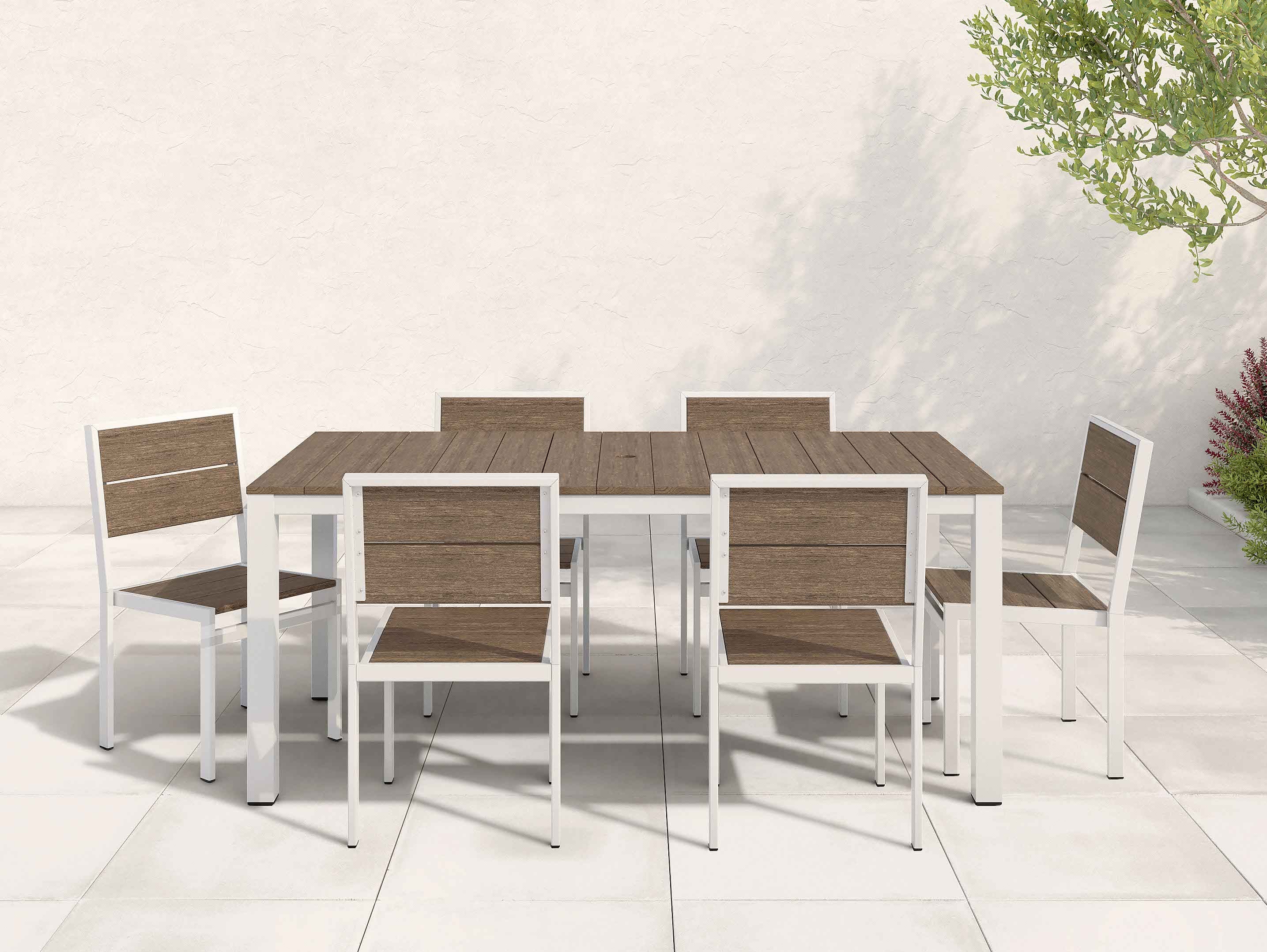 Park City Dining Table with six Side Chairs white frame and coastal gray