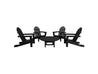 Black Classic Adirondack Four Chairs with a Madison Conversation Table on Blank Background