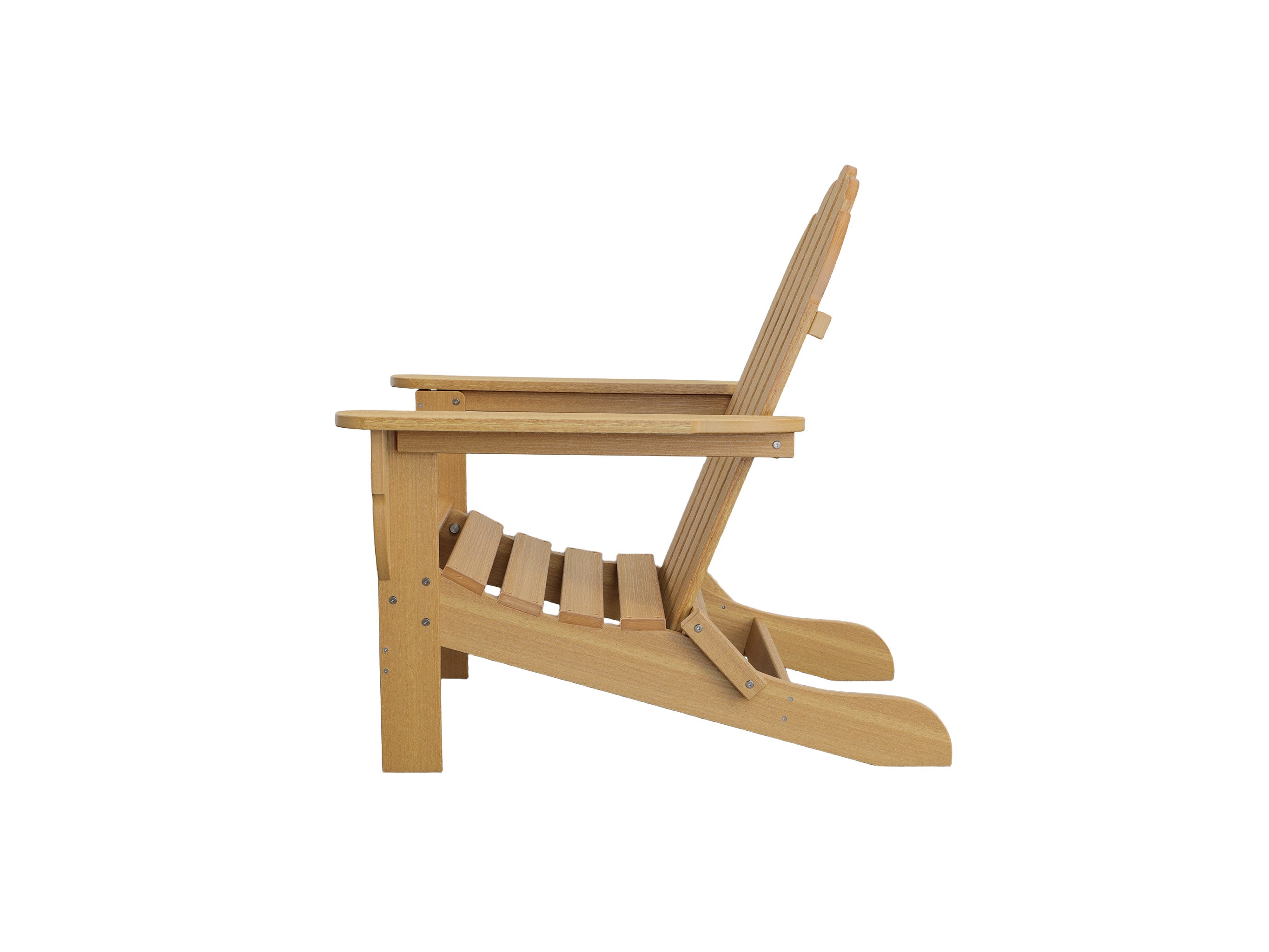 Half - Classic Adirondack Chair in Natural Teak Side View Blank Background