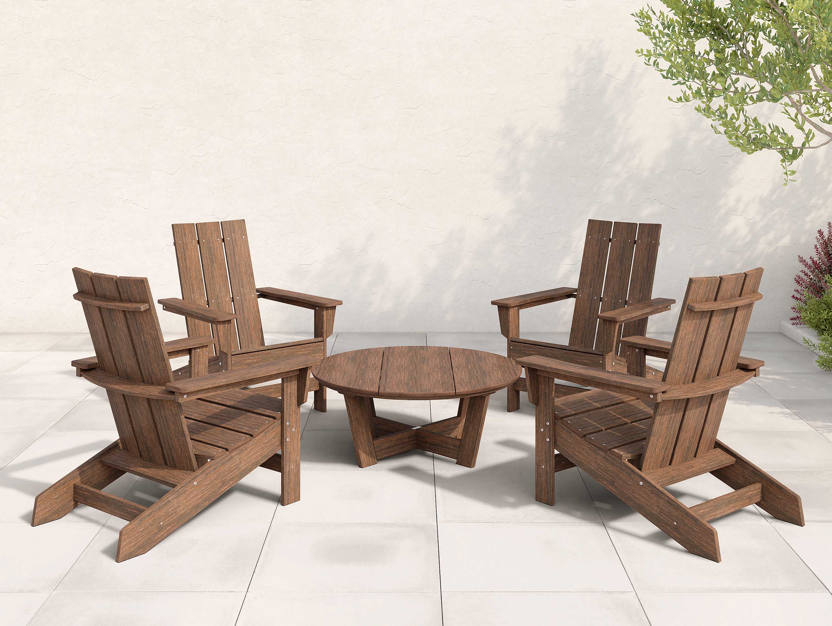 Aria adirondack modern chair set with Cannon Beach Table Brazilian Walnut