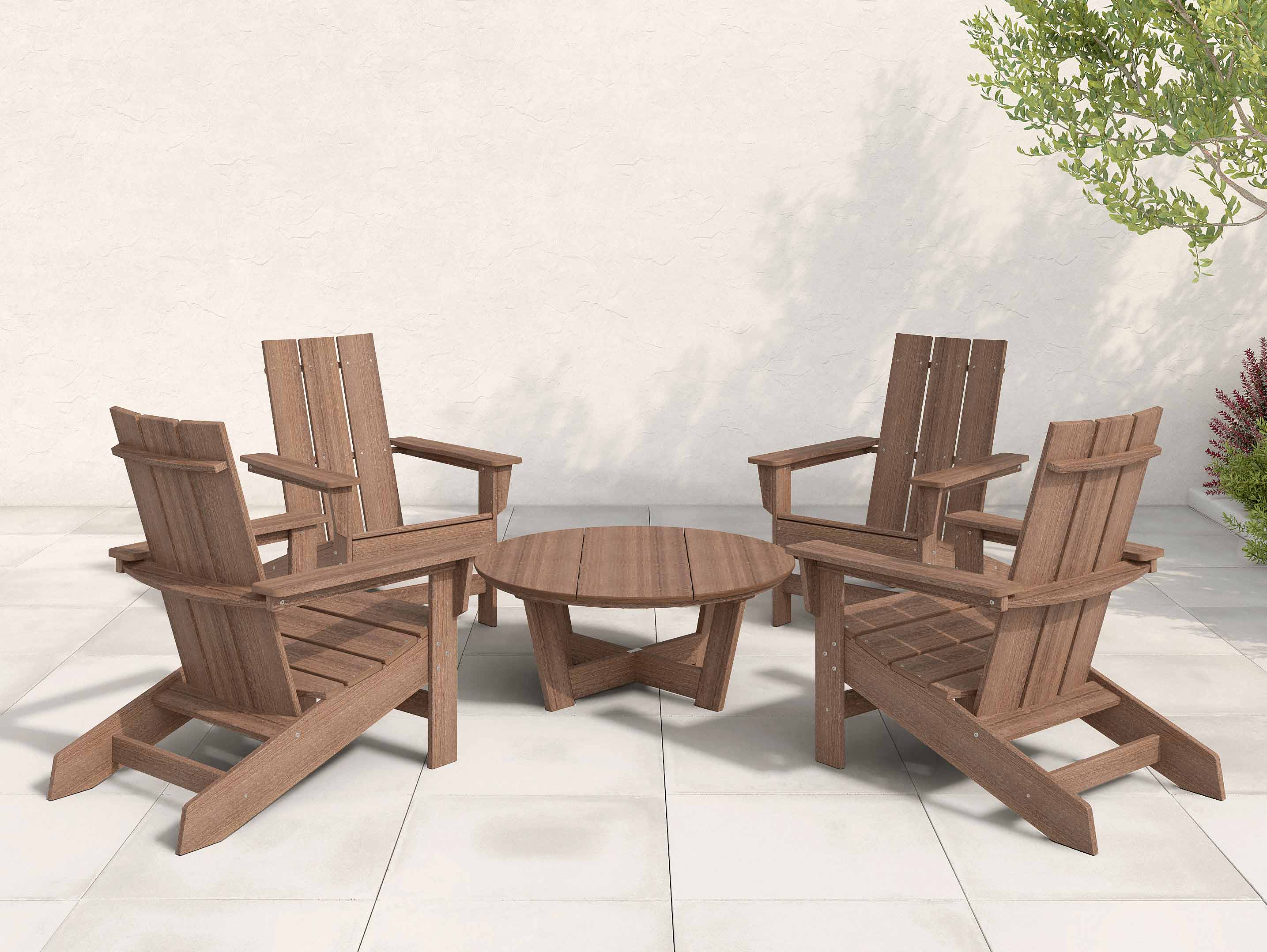Aria adirondack modern chair set with Cannon Beach Table Antique Mahogany