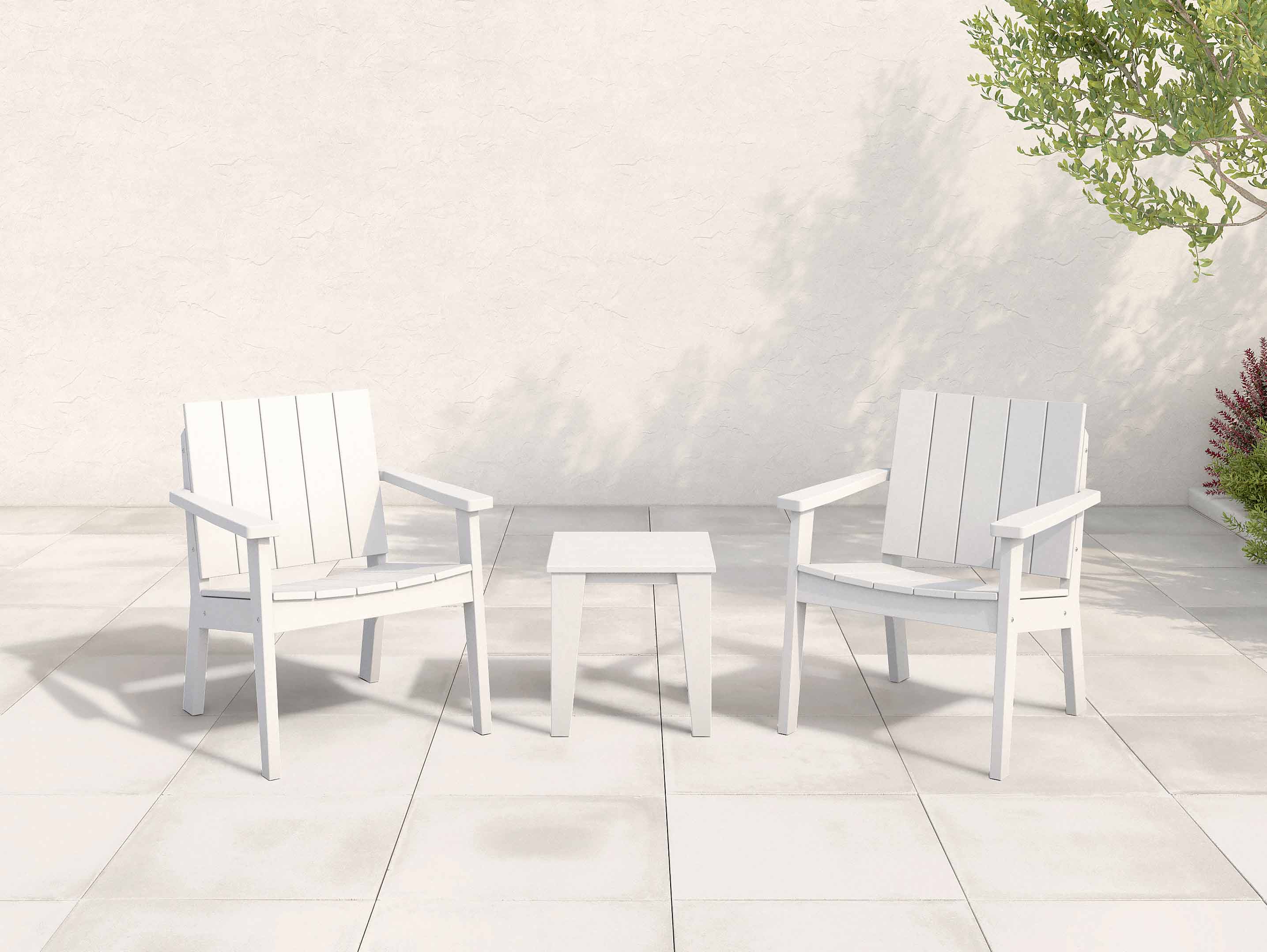 Ashland Chat Chair Set with Modern Side Table in White