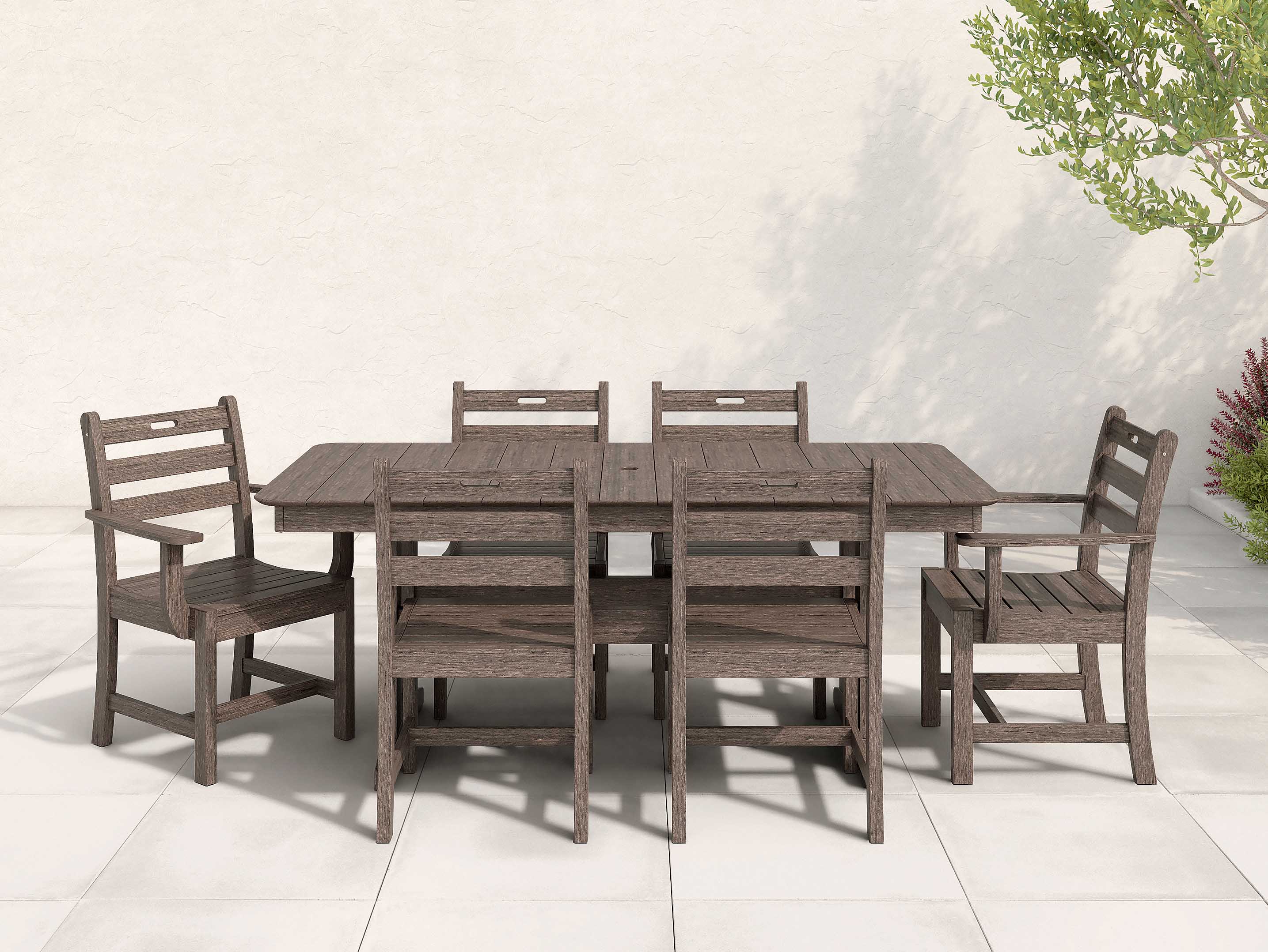 NatBeechwood Classic Dining Set with ladder back chairs on patio