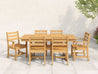 Natural Teak Classic Dining Set with ladder back chairs on patio