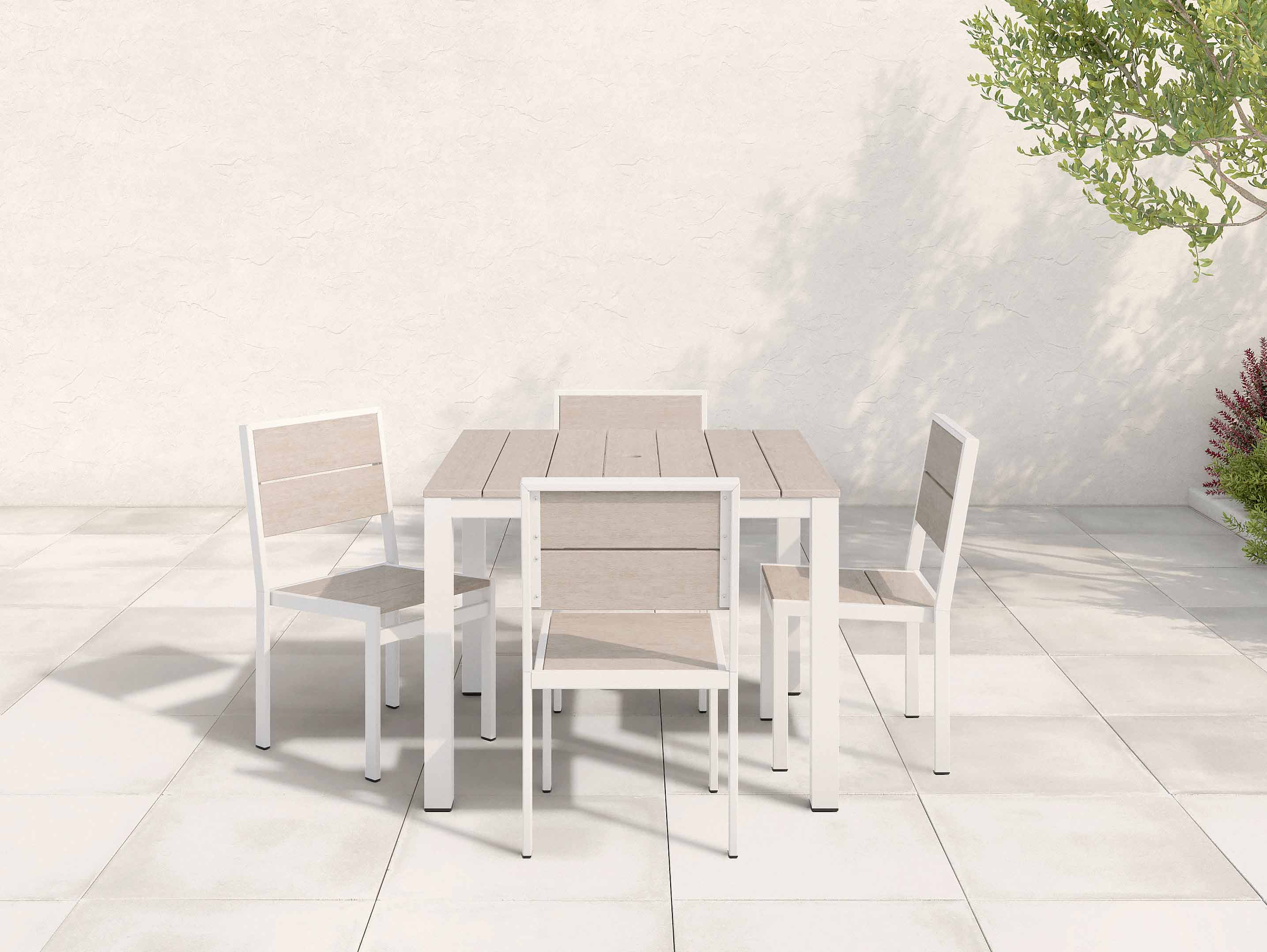 Paper Birch Park City Dining Set with White Frame on patio
