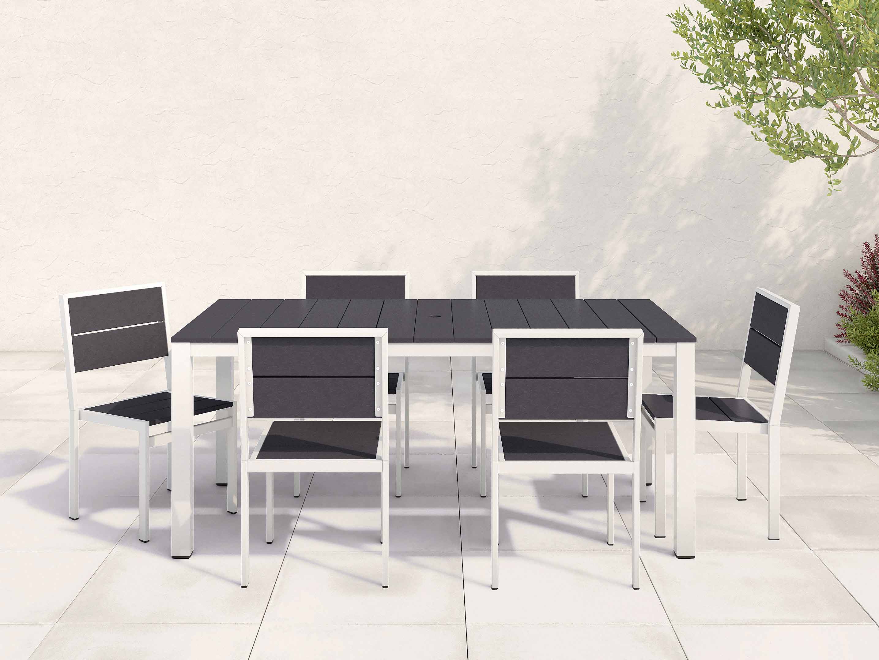 Park City Dining Table with six Side Chairs white frame and black