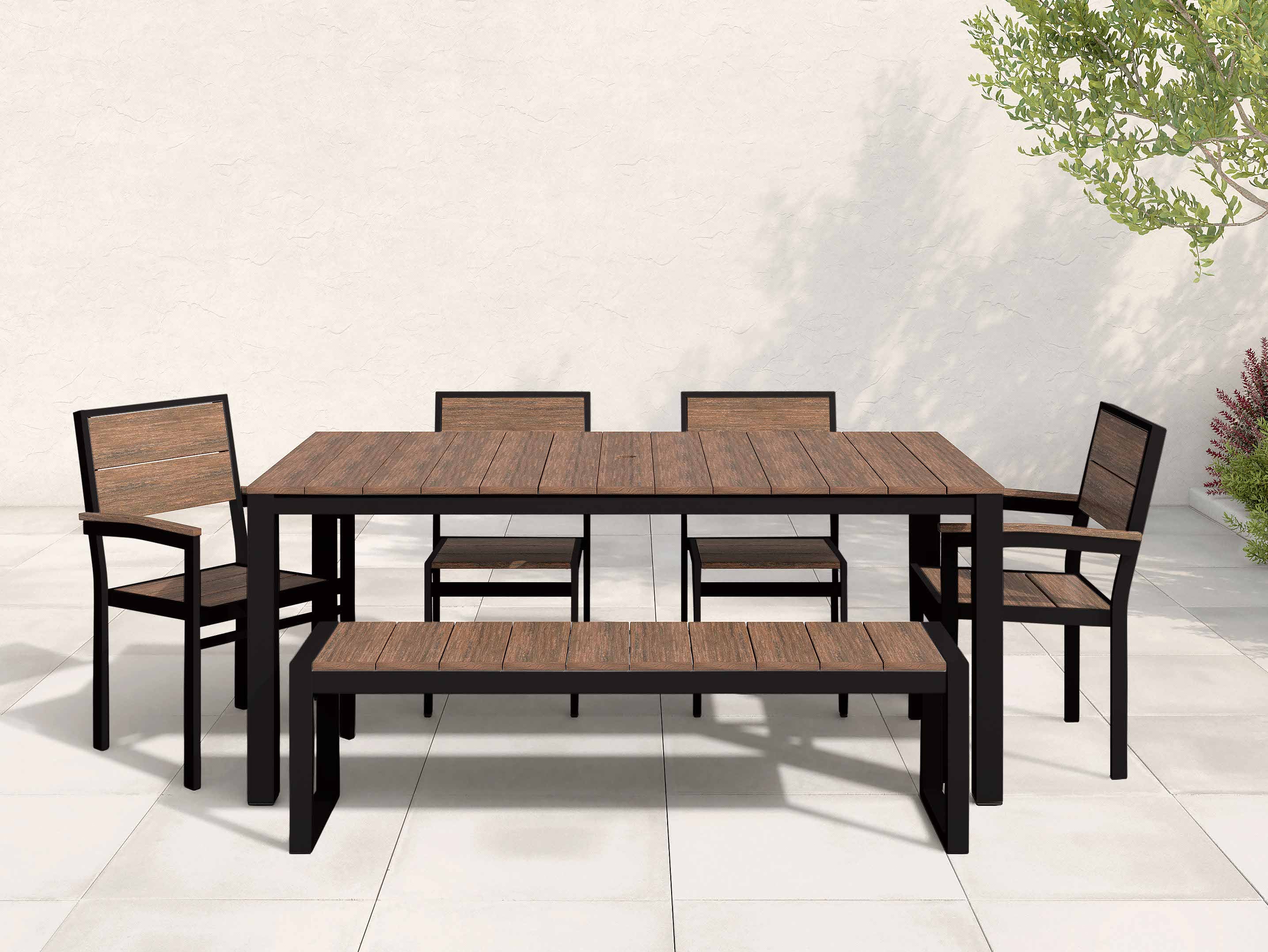 Park City Dining Set Brazilian Walnut Black Frame