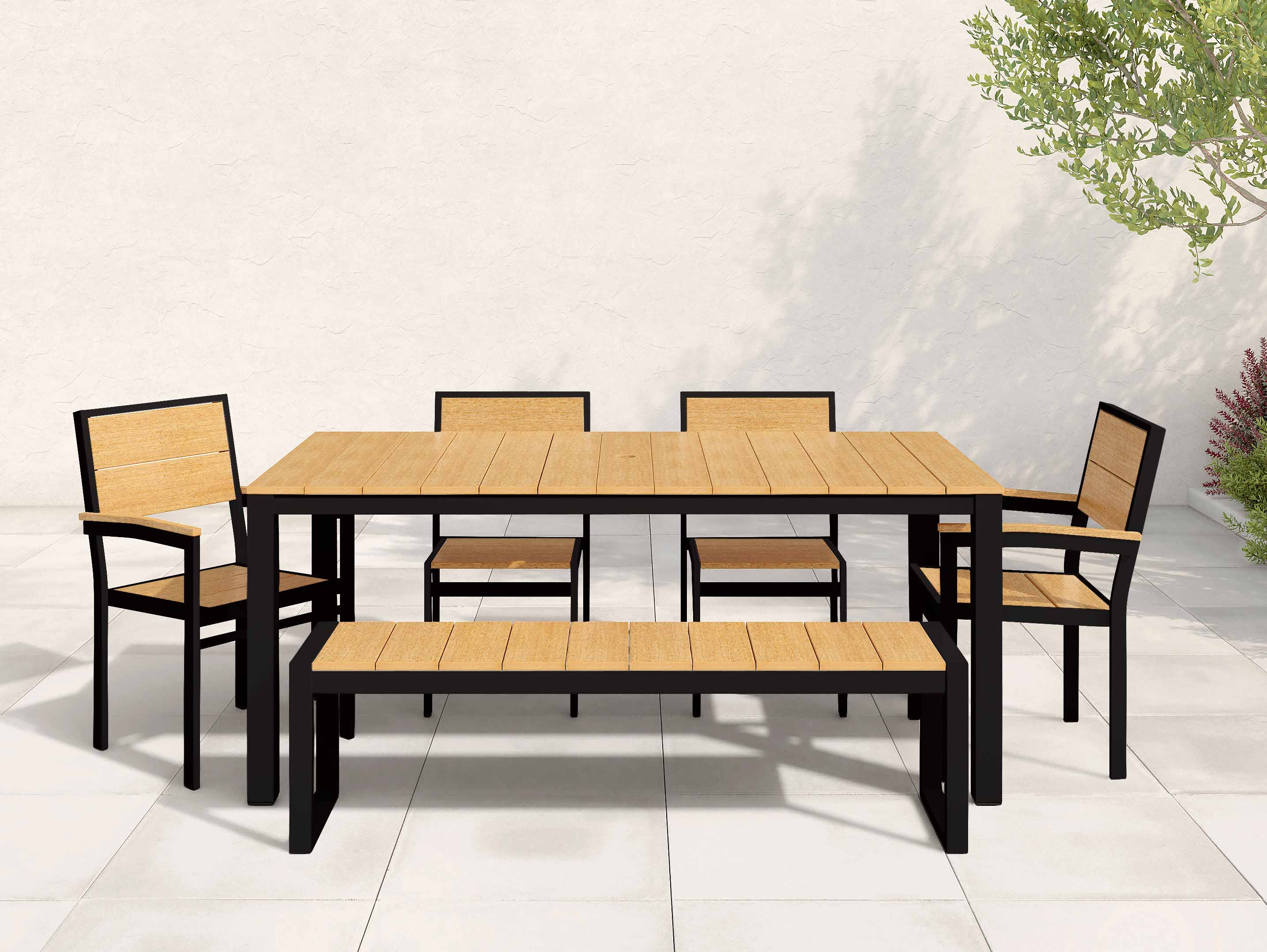 Park City Dining Set Natural Teak Black Frame