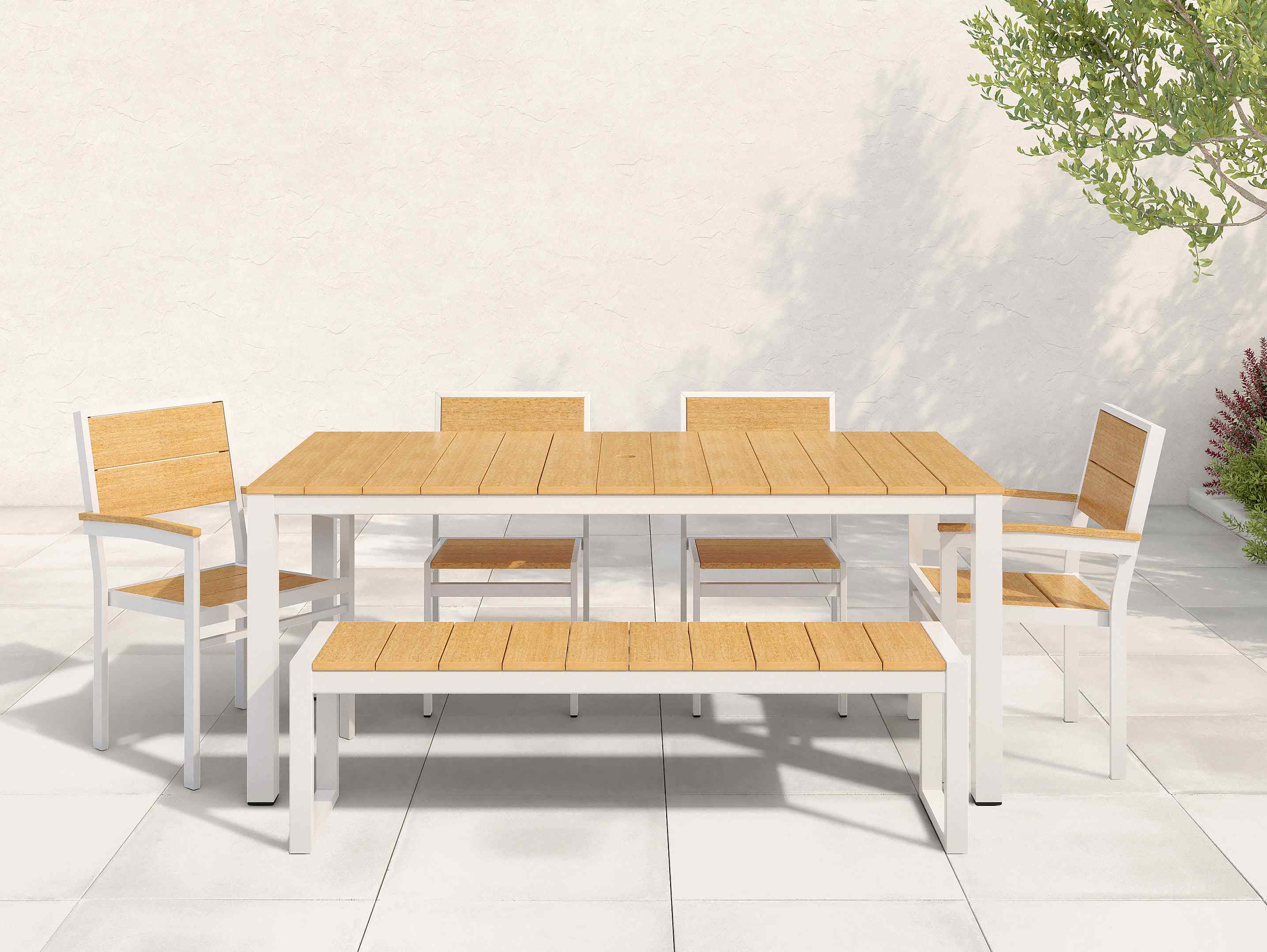 Park City Dining Set Natural Teak White Frame