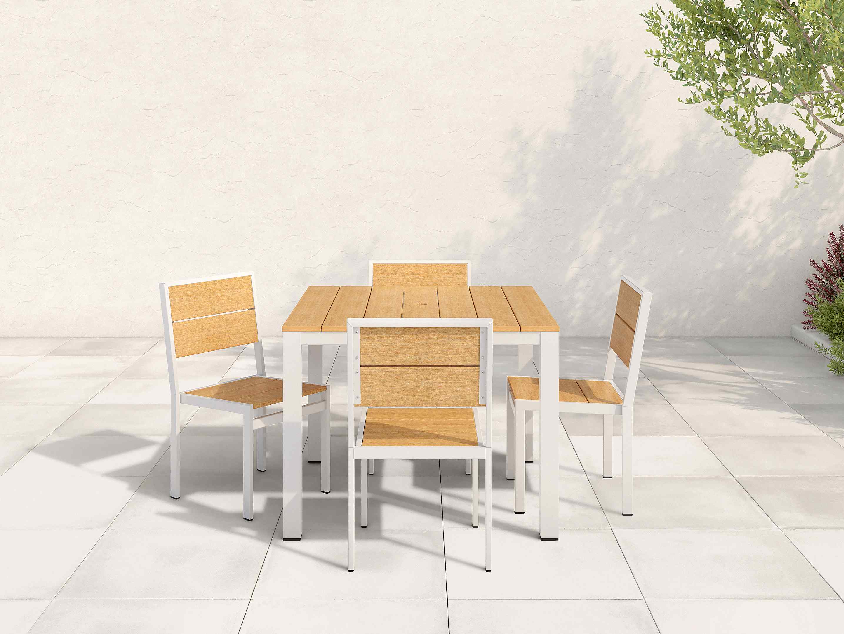 Park City Square Dining Set Natural Teak White Frame