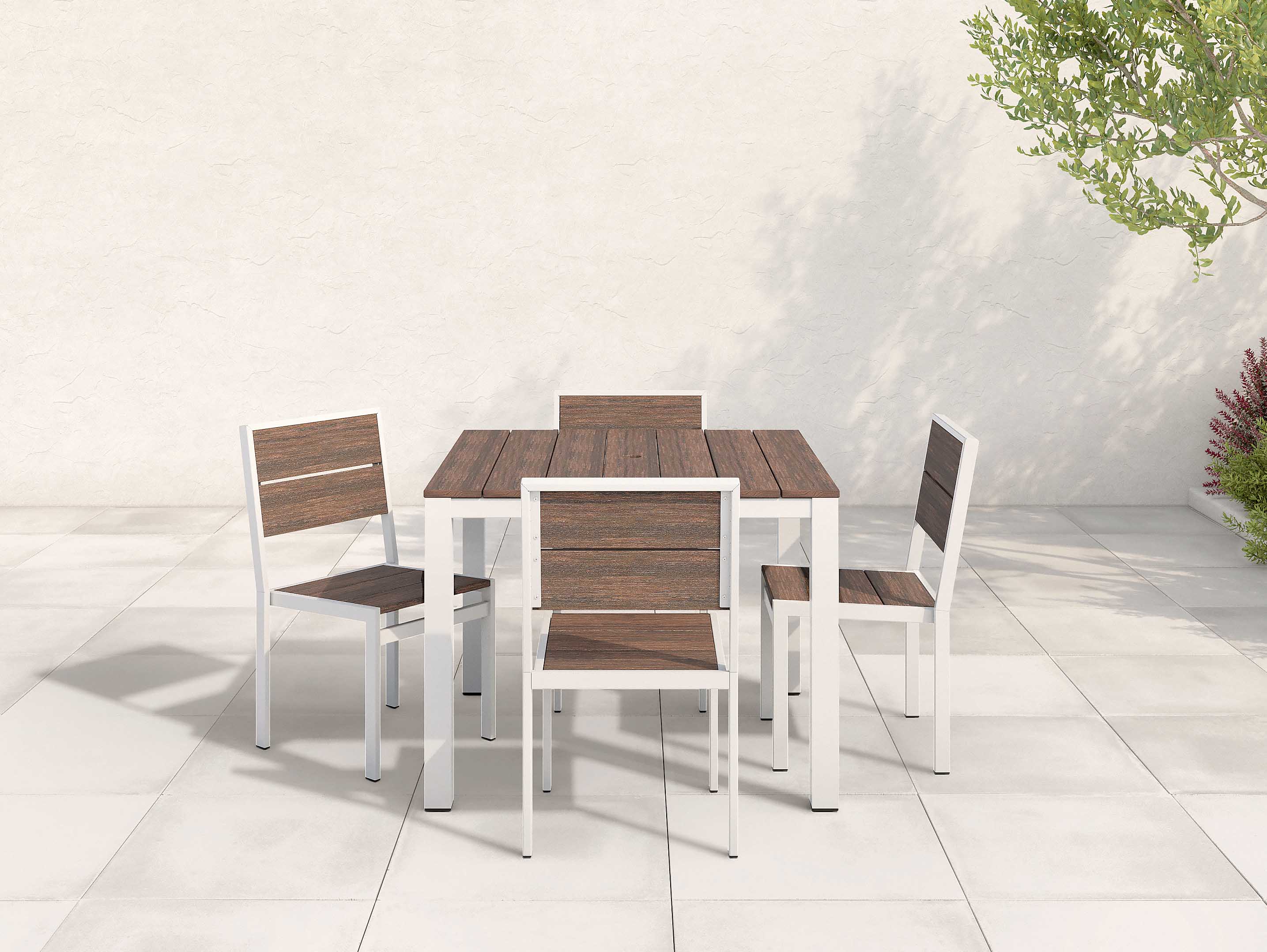 Brazilian Walnut Park City Dining Set with White Frame on patio