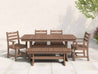 Antique Mahogany Coastal Gray Farmhouse Dining Set with Bench on Patio