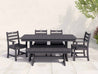 Black Farmhouse Dining Set with Bench on Patio