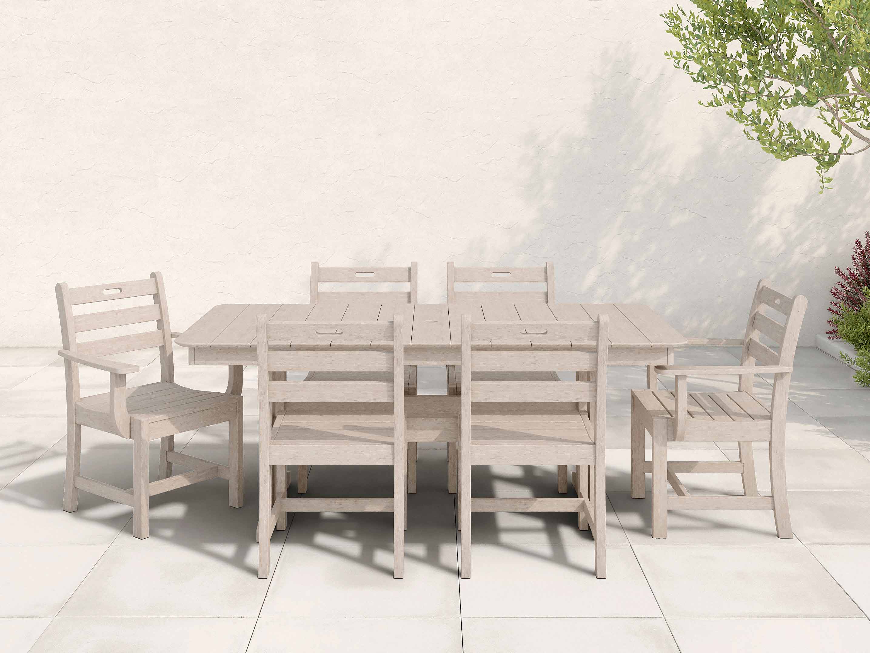 NaturaPaper Birch Classic Dining Set with ladder back chairs on patio