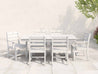 White Classic Dining Set with ladder back chairs on patio