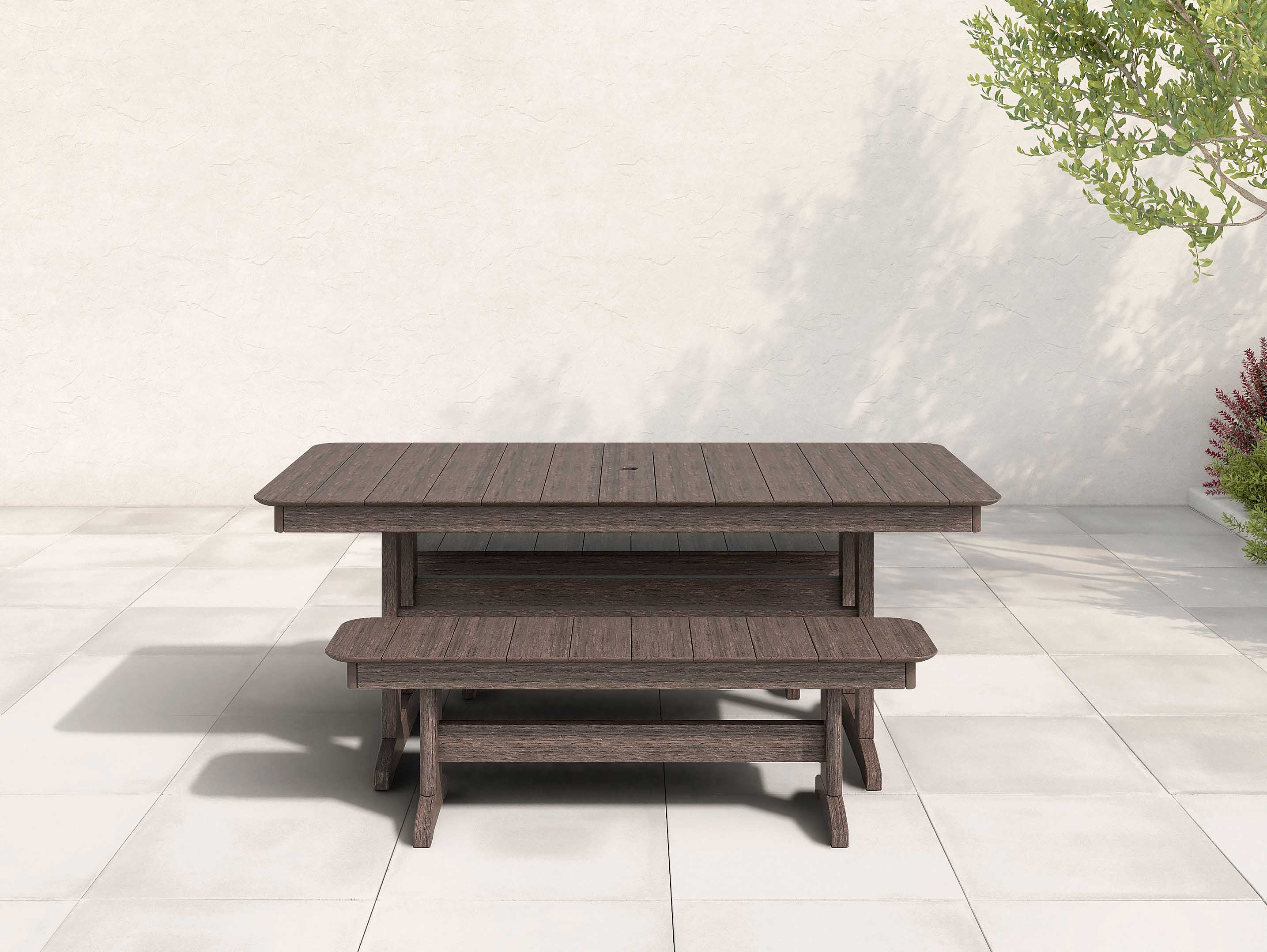 Woodgrain Classic Dining Set with Two Benches