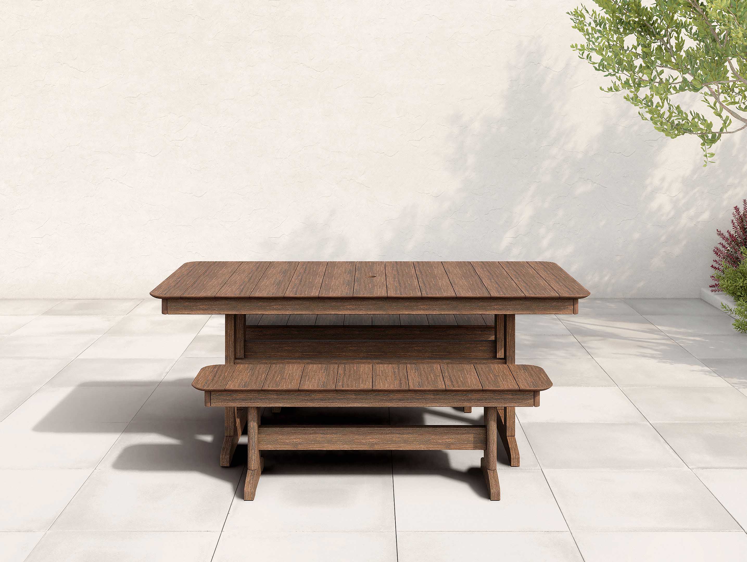 Brazilian Walnut Classic Dining Set with Two Benches