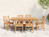 Natural Teak Classic Dining Set with X back chairs on patio