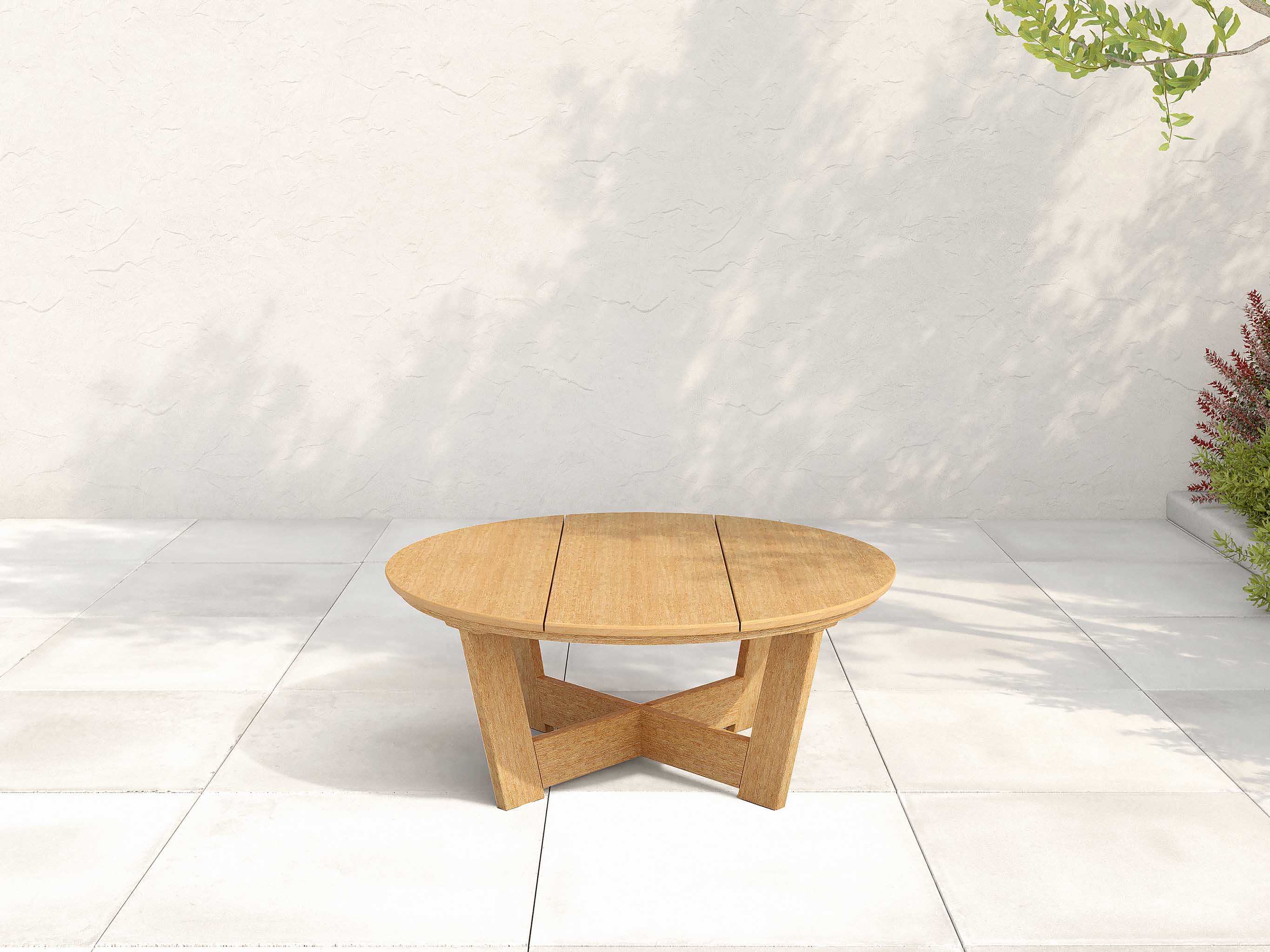 Featured Image - Cannon Beach Natural Teak Conversation Table on a Patio