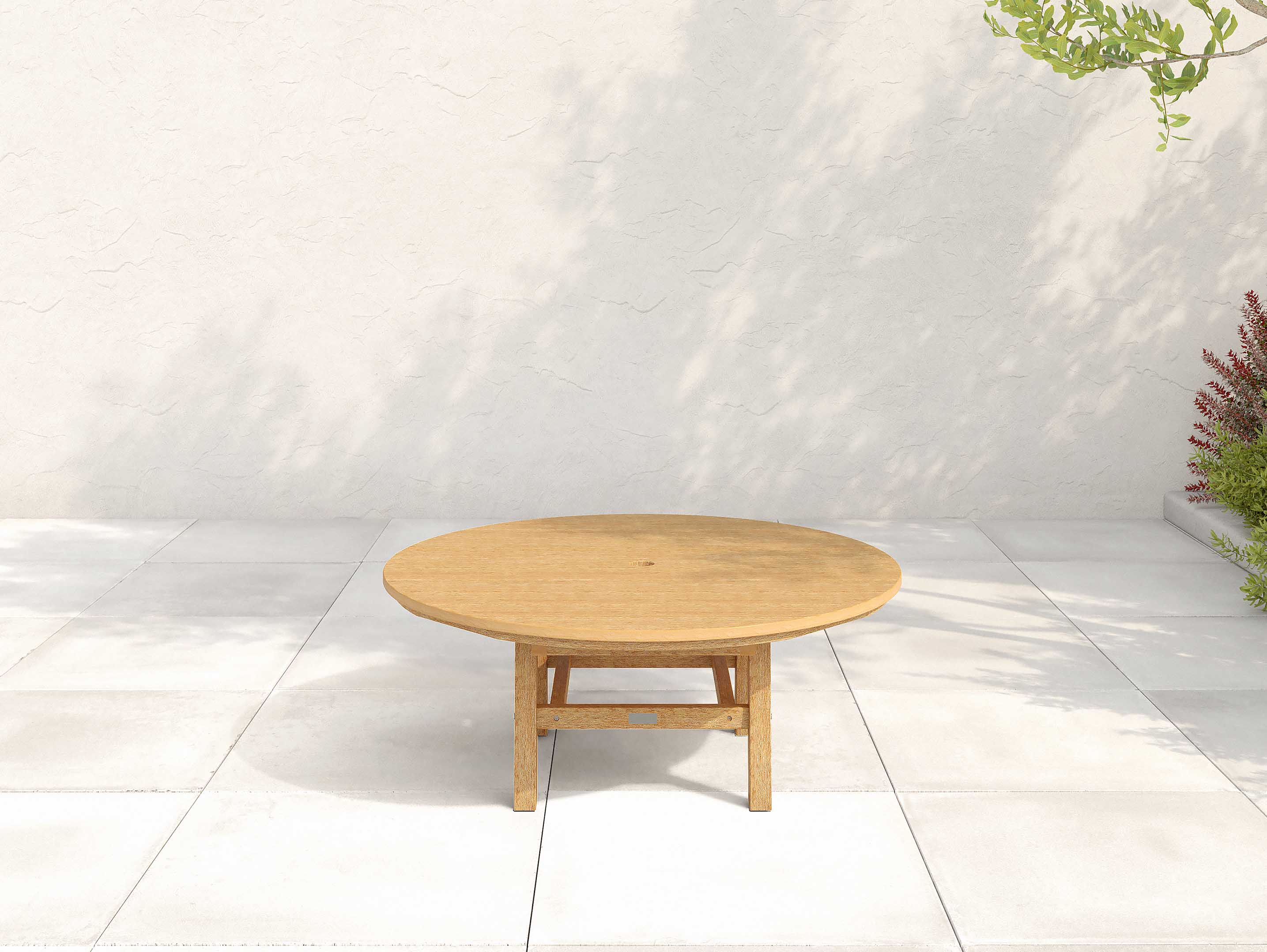 Modern Madison Conversation Table with Natural Teak on Patio