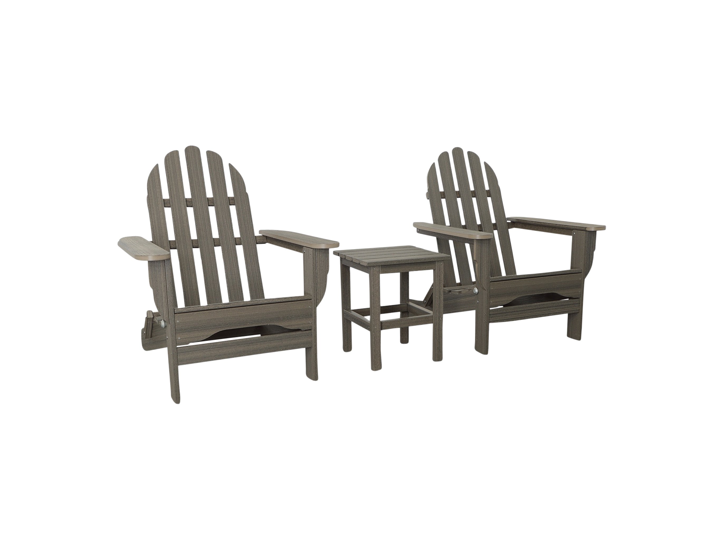 Coastal Gray Two Chairs and Side Table Folding Adirondack Chair Blank Background