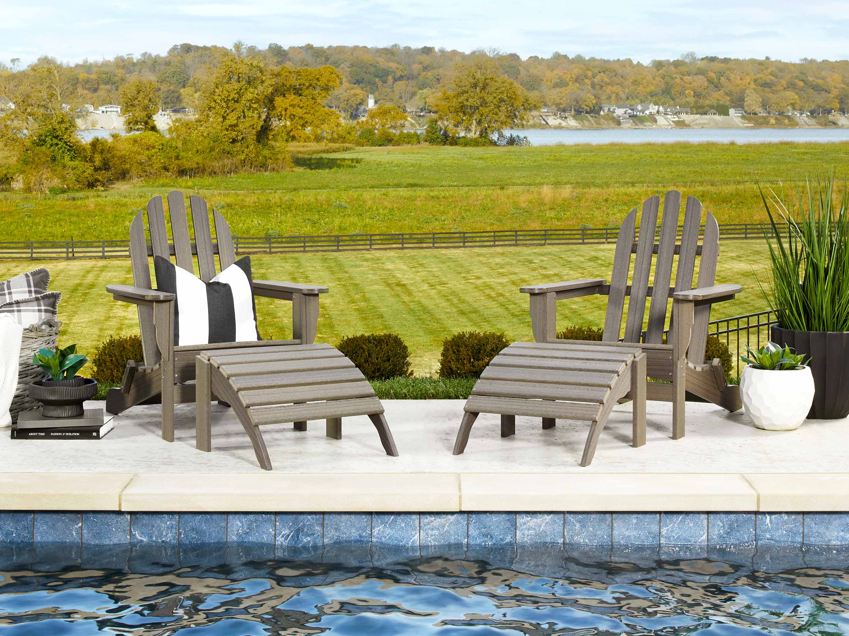 Classic Adirondack Chair Set with Ottomans Coastal Gray Outdoor Furniture