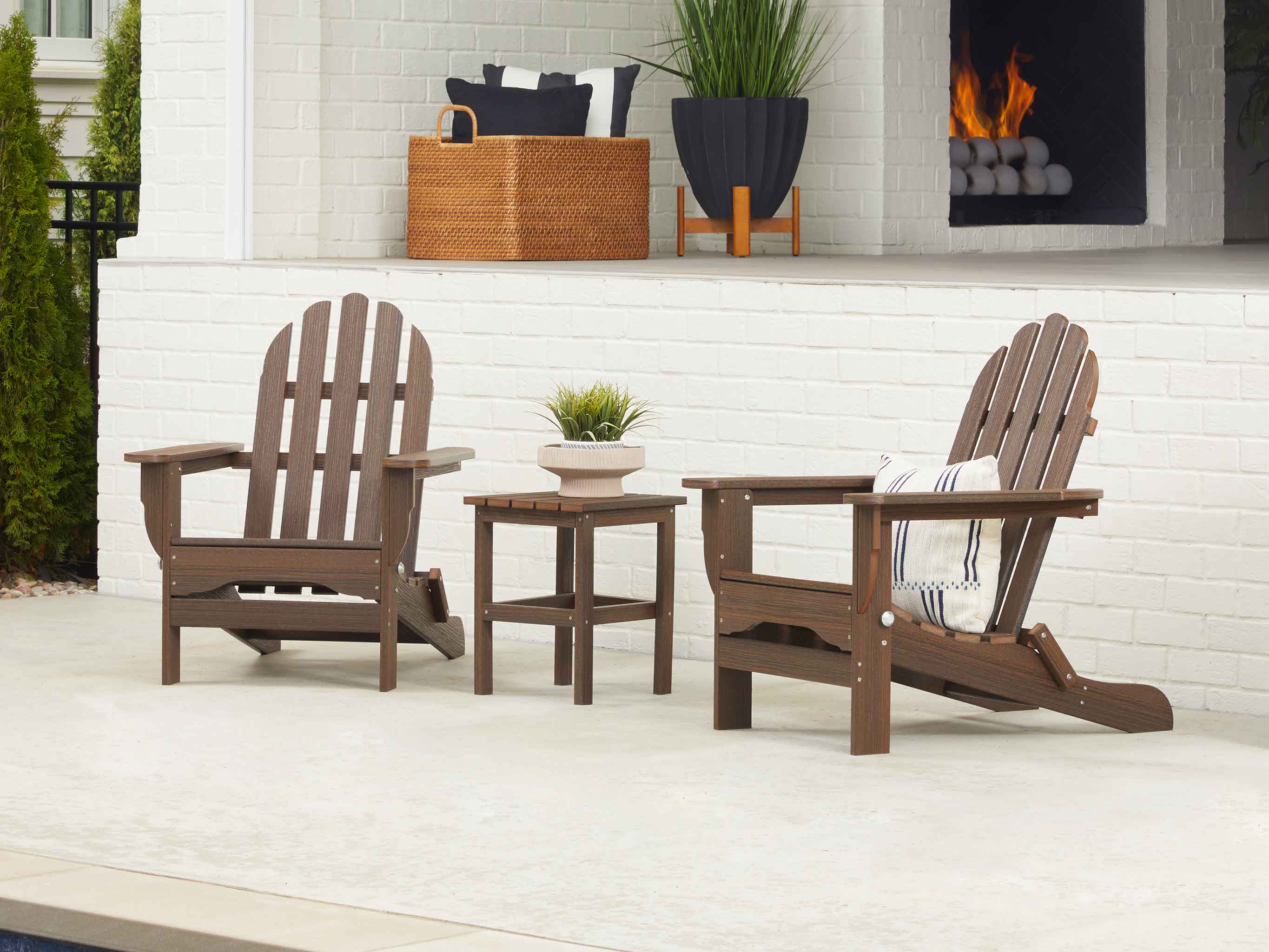 Folding Adirondack Chair Set of Two with Side Table Patio