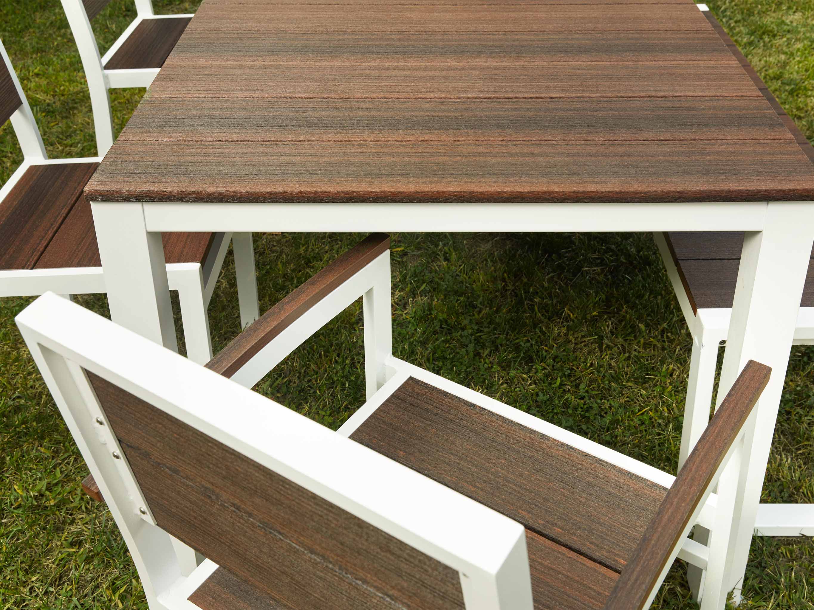 Park City Arm Chair Dining Set White Frame and woodgrain